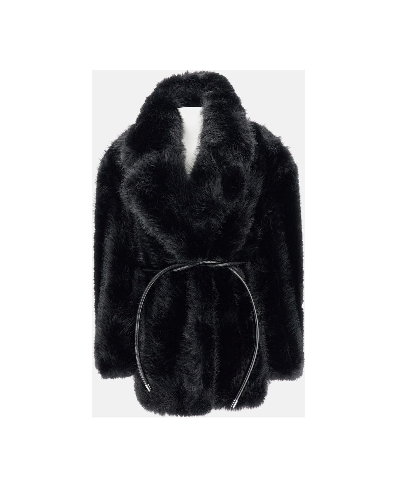 SportMax Faux Fur Coat With Belt Rosaria - Black