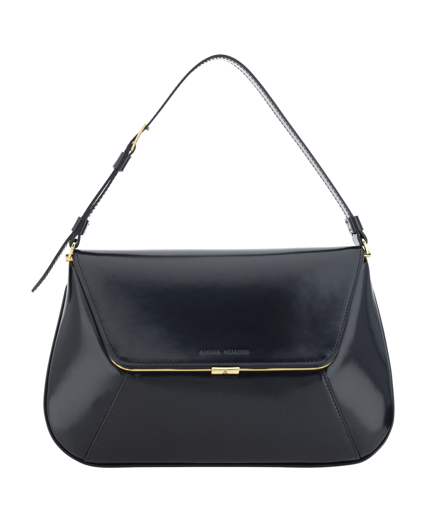 Amina Muaddi Ami Handbag - Spazzolato Black + Gold Hardware