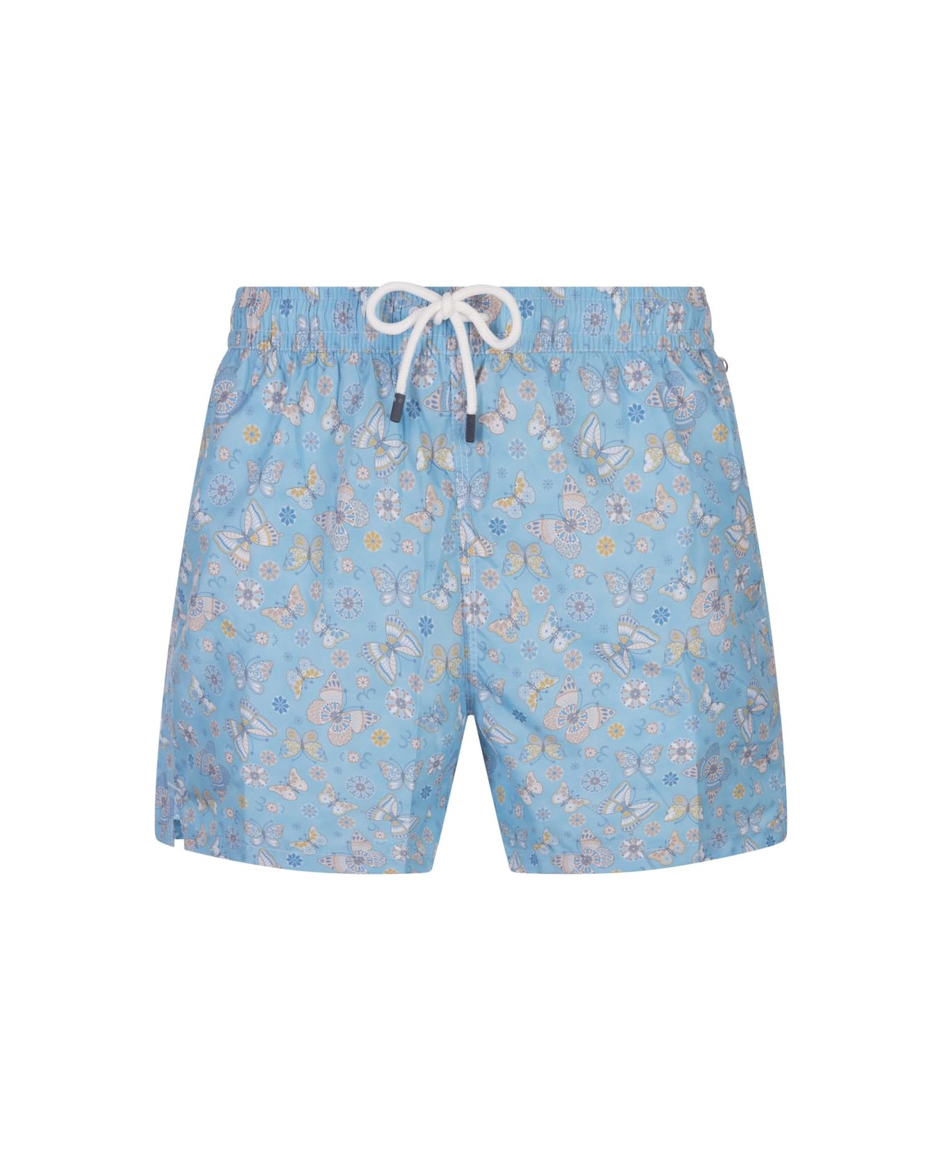 Fedeli Sky Blue Swim Shorts With Butterfly Print - Blue スイムトランクス
