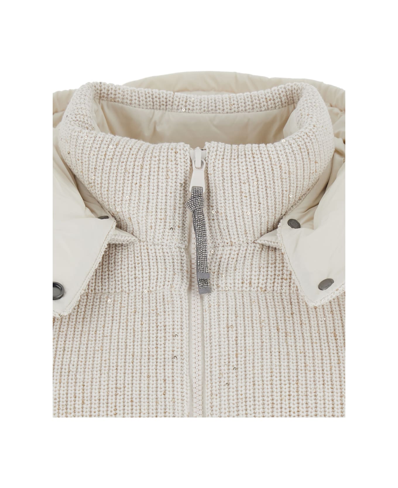 Brunello Cucinelli White Knitted Vest With Hood In Wool Blend Woman - White