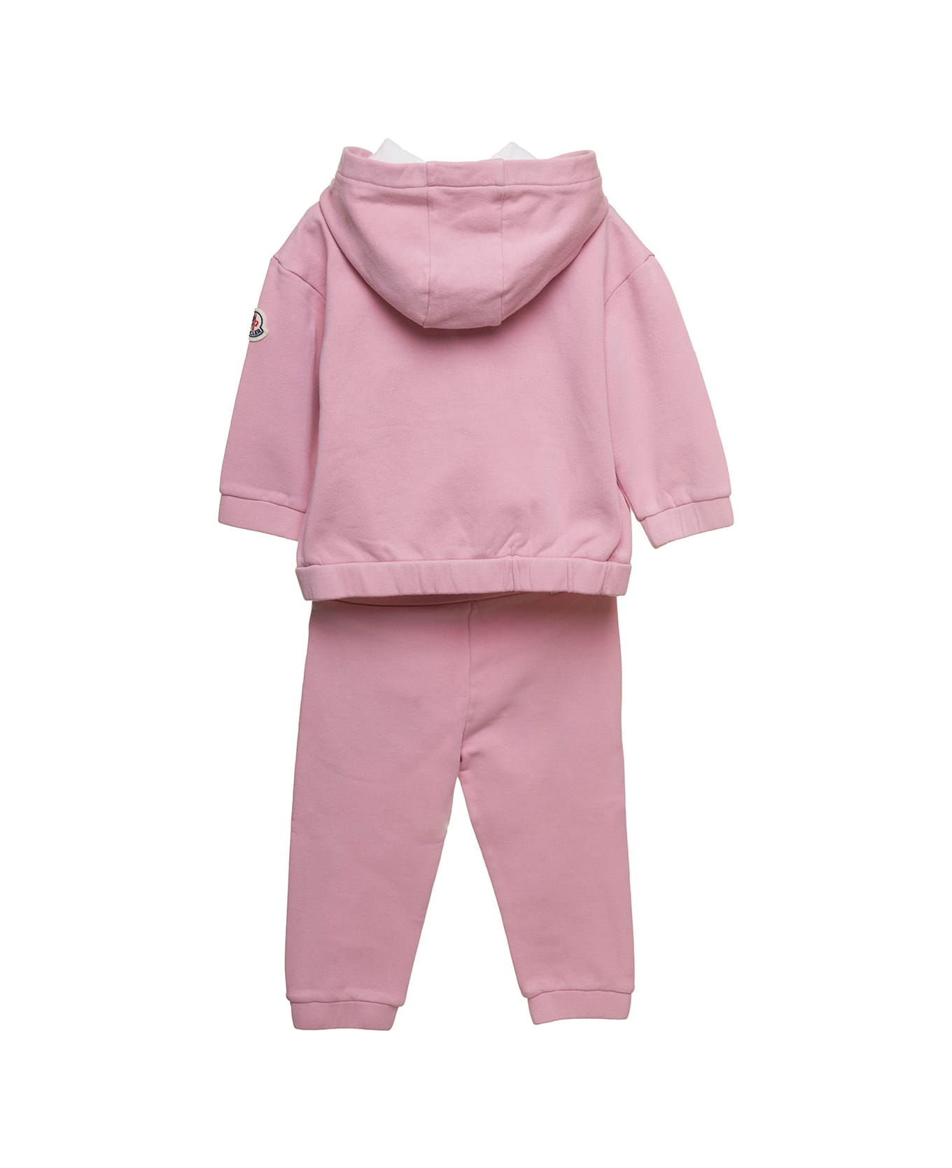 Moncler Pink Hoodie And Pants Suitr With Logo Patch In Cotton Blend Baby - Pink