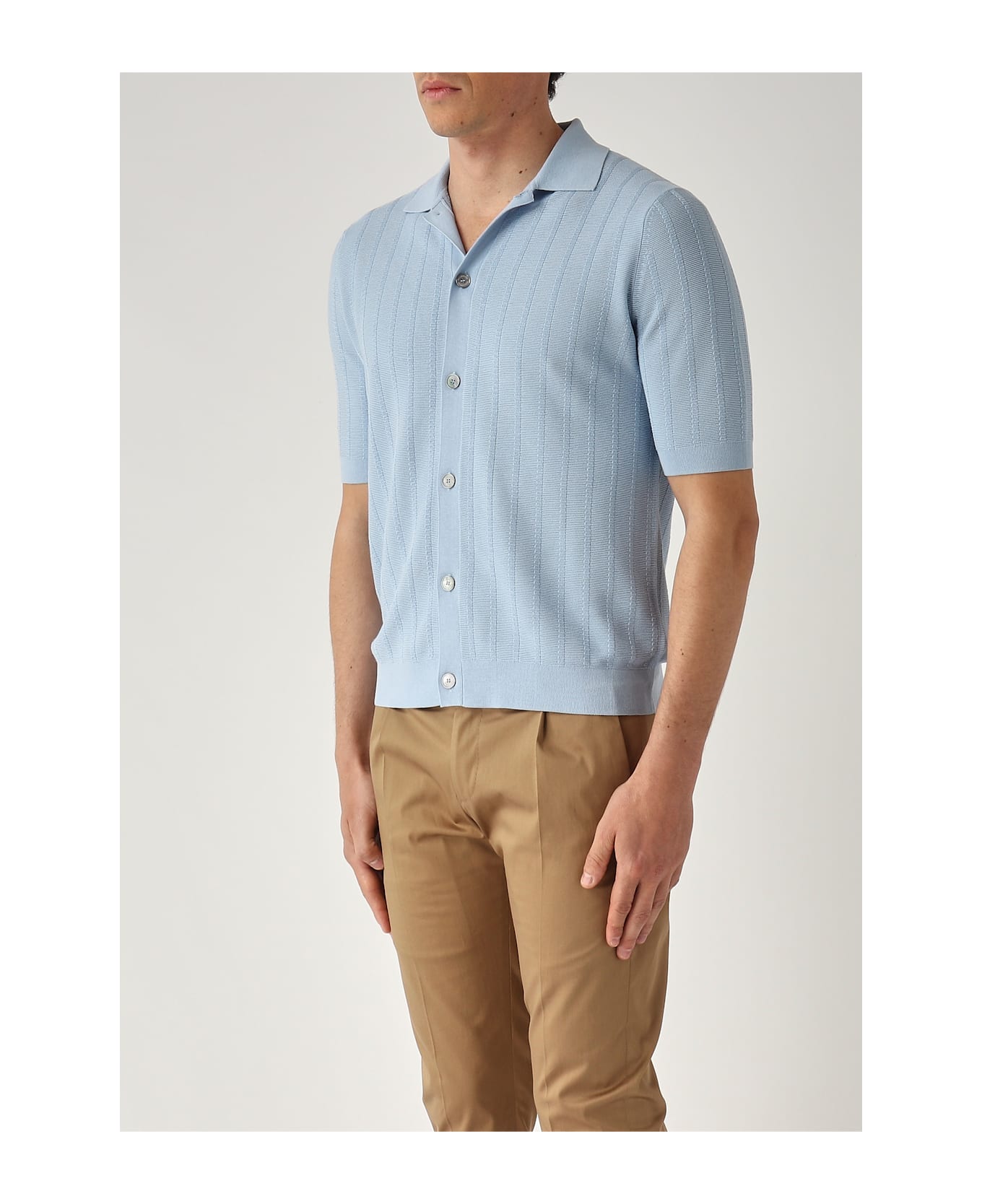 Ballantyne Camicia M/c Punto Riso A Coste Ribs Shirt - CELESTE CHIARO
