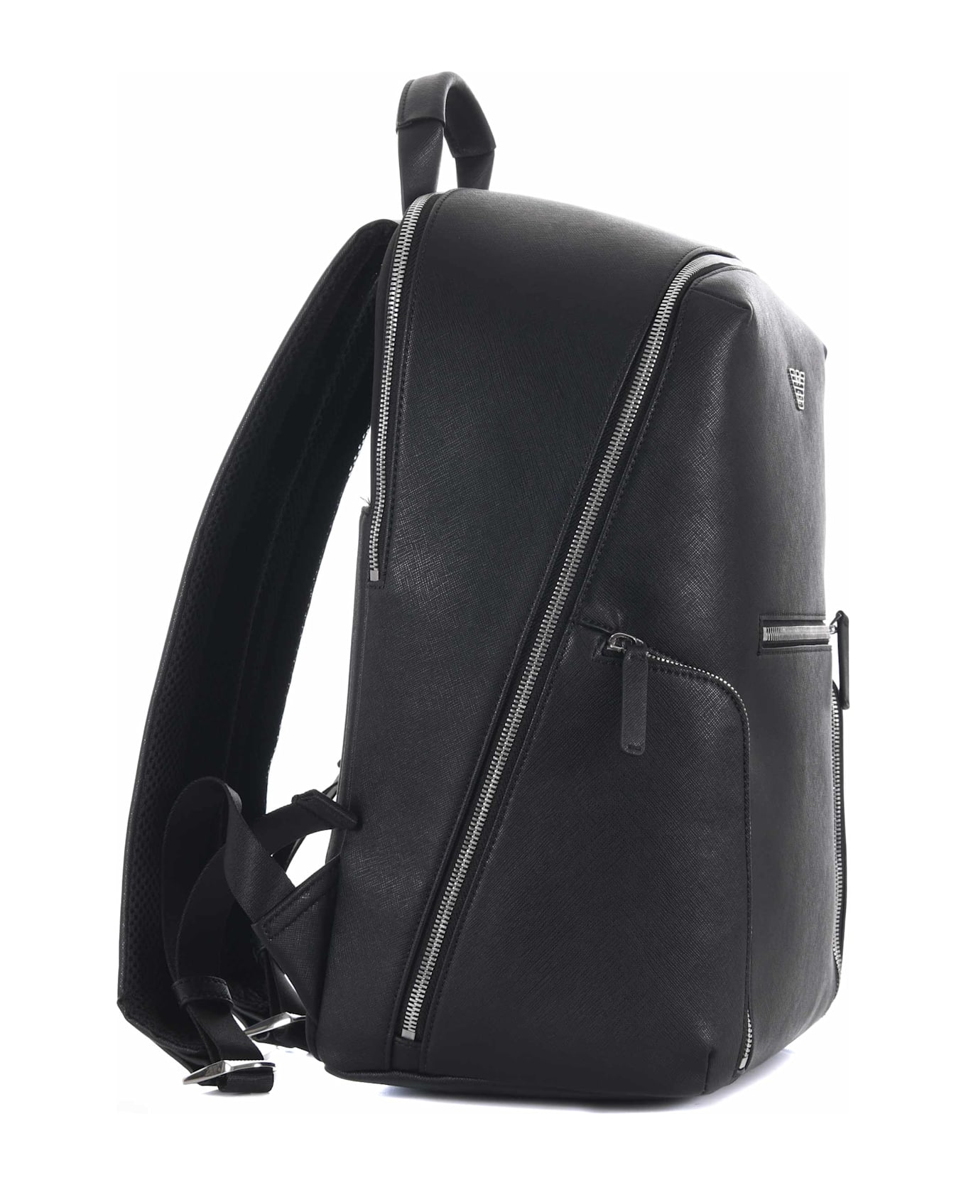 Emporio Armani Logo Plaque Zipped Backpack - Black