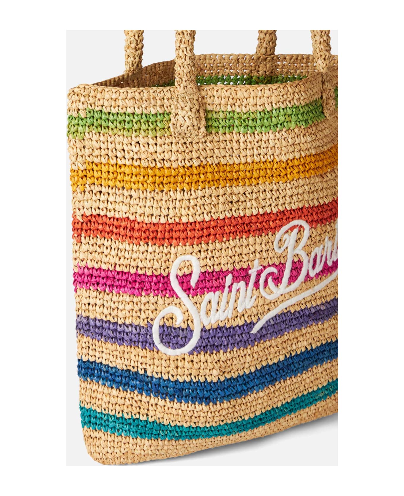 MC2 Saint Barth Raffia Bucket Bag With Multicolor Stripes And Embroidery - MULTICOLOR トートバッグ