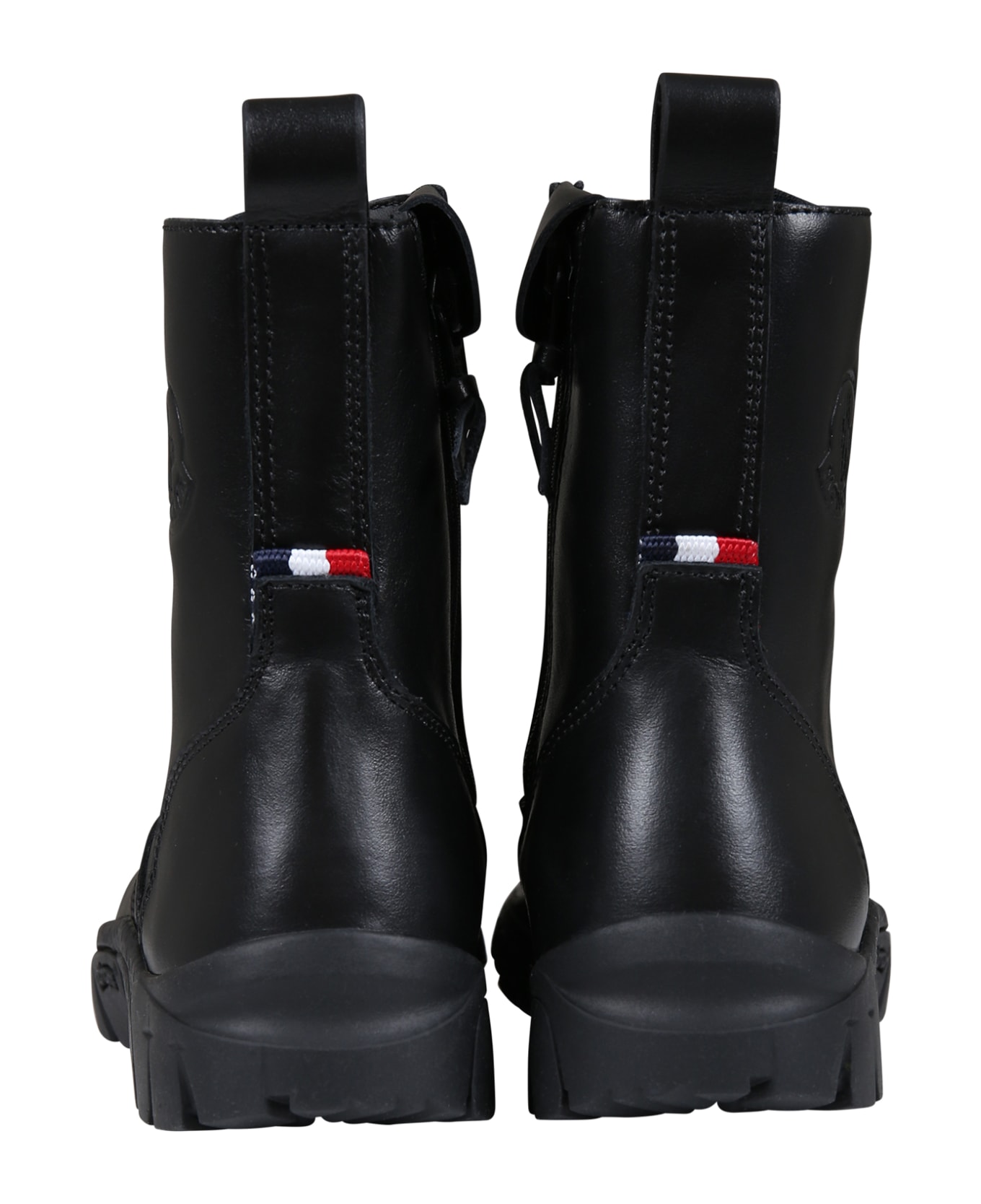 Moncler Black Combat Boots For Kids With Logo シューズ