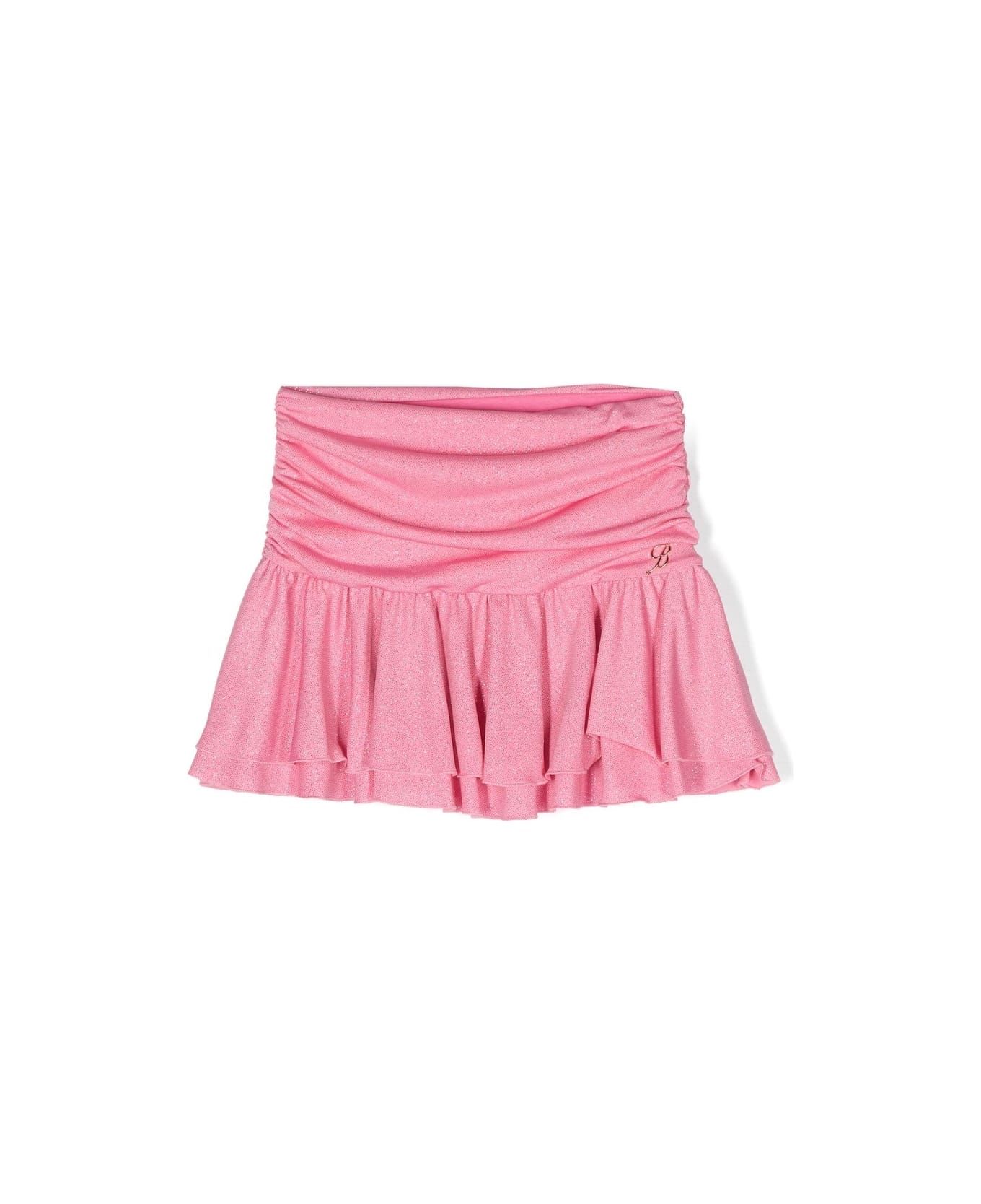 Miss Blumarine Pink Glitter Draped Mini Skirt - Pink