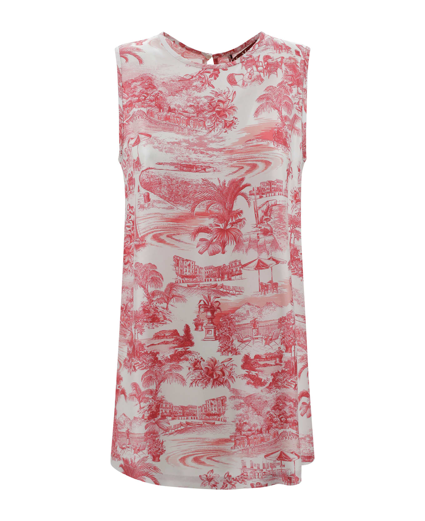 Max Mara Studio Printed Silk Blouse - Red