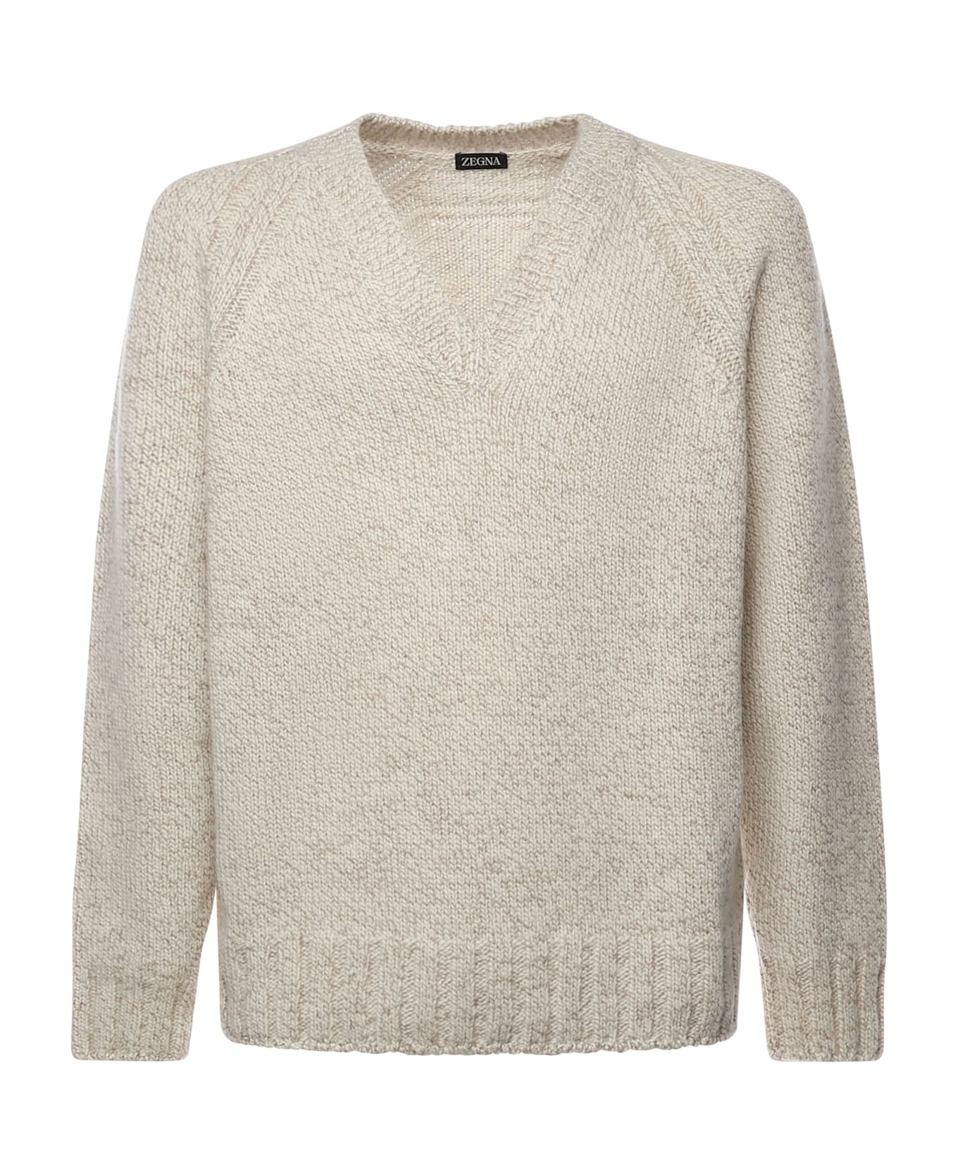 Zegna Cashmere And Wool Sweater - Light Taupe/White Melange