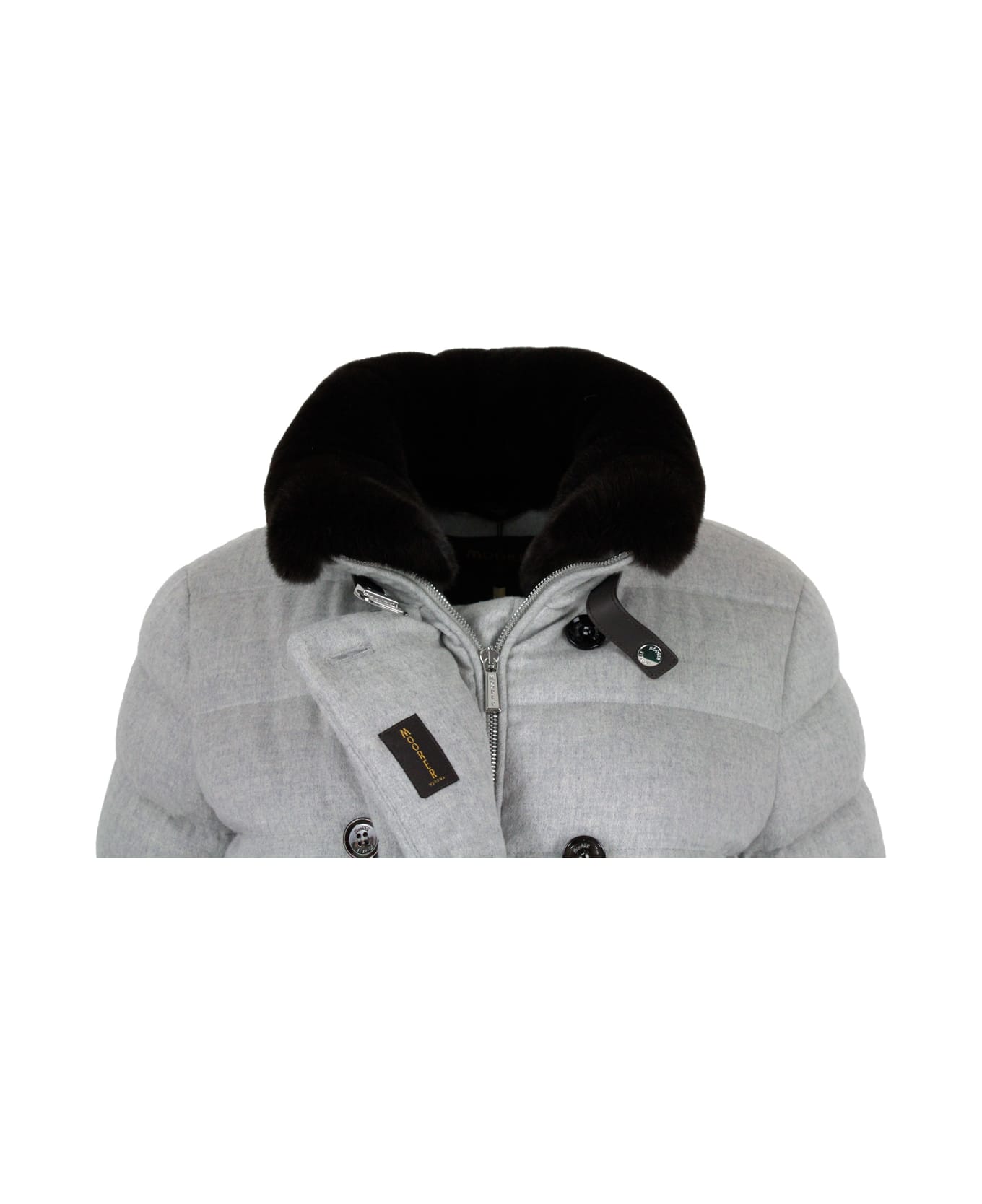 Moorer Double-breasted Down Coat Made Of Wool And Cashmere Padded With Soft Goose Down. - Grey