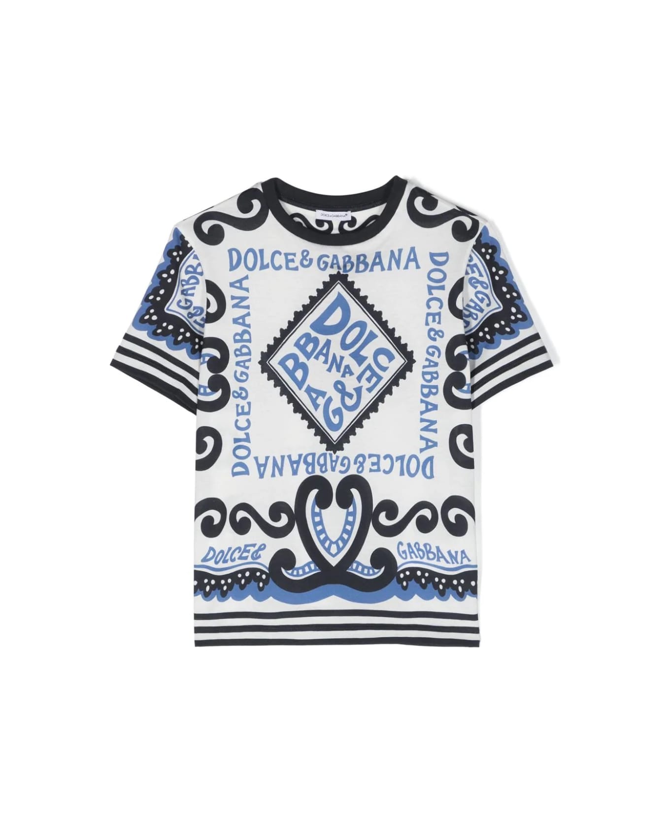 Dolce & Gabbana Jersey T-shirt With Marina Print - Blue