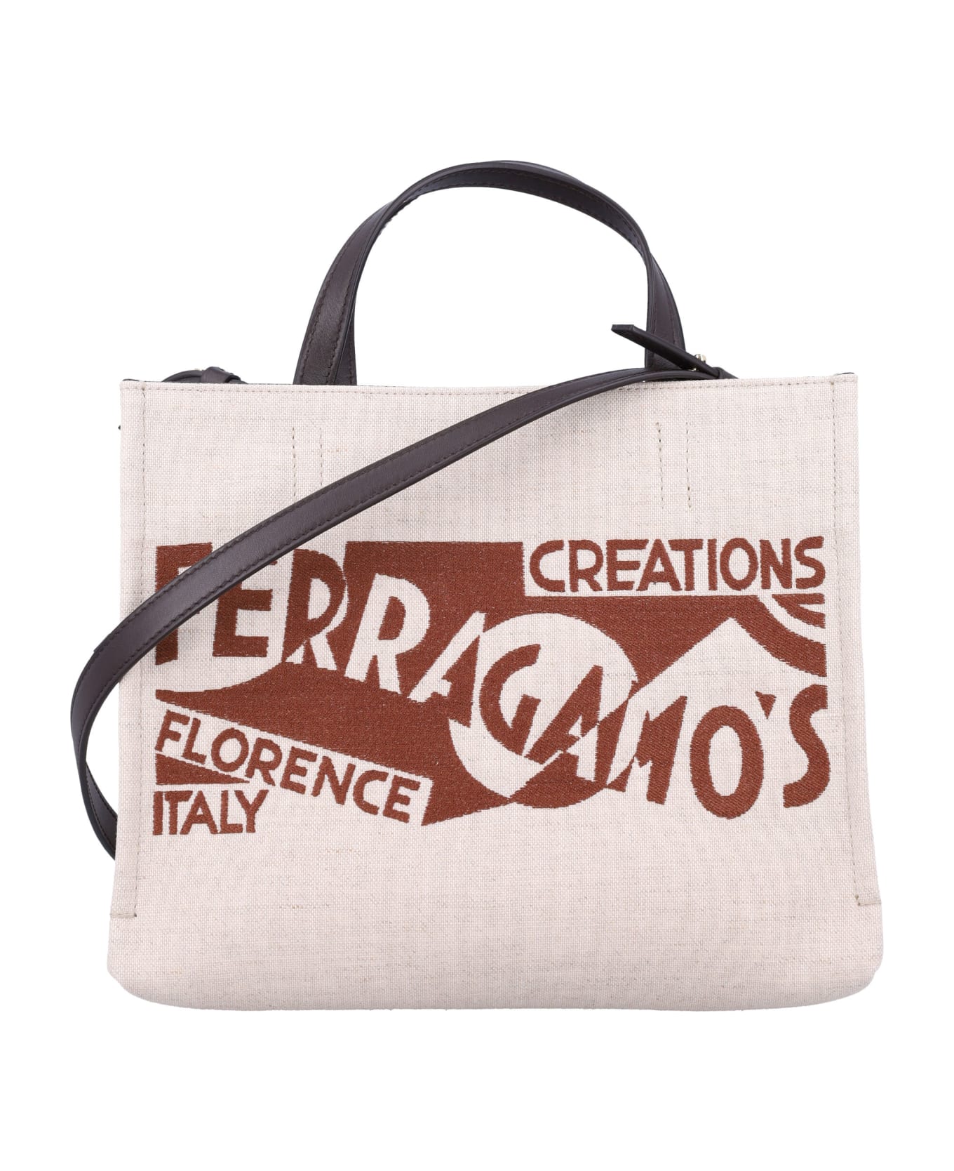 Ferragamo Tt Sign Tote Bag - NATURALE + TESTA DI MORO