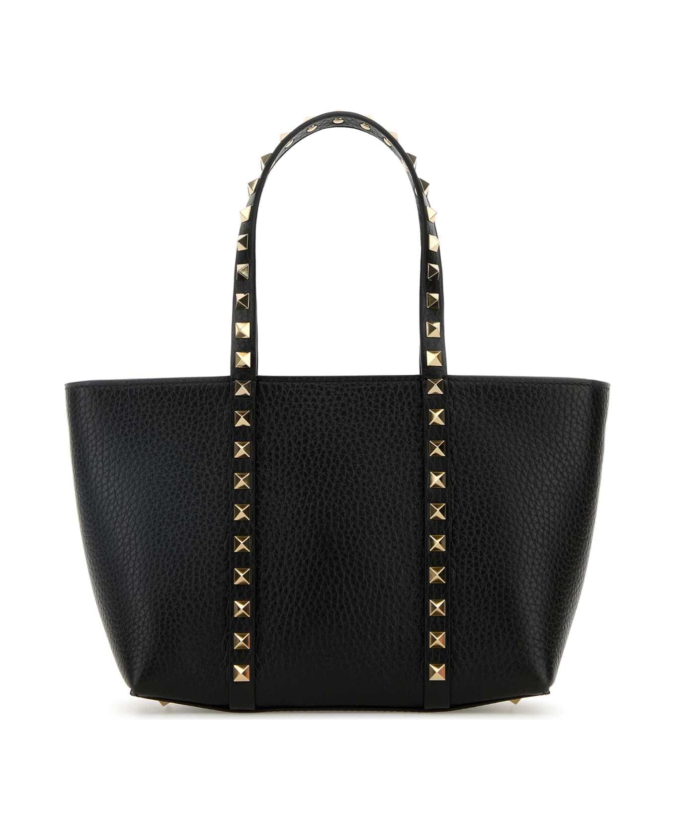 Valentino Garavani Black Leather Medium Rockstud Handbag - NERO