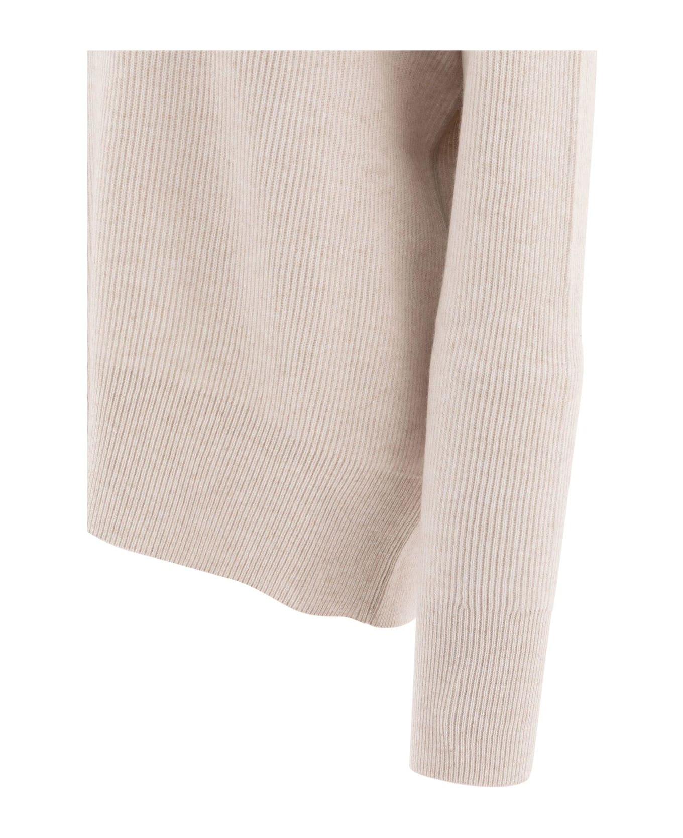 Brunello Cucinelli Mock Neck Long Sleeved Knitted Jumper - WHITE