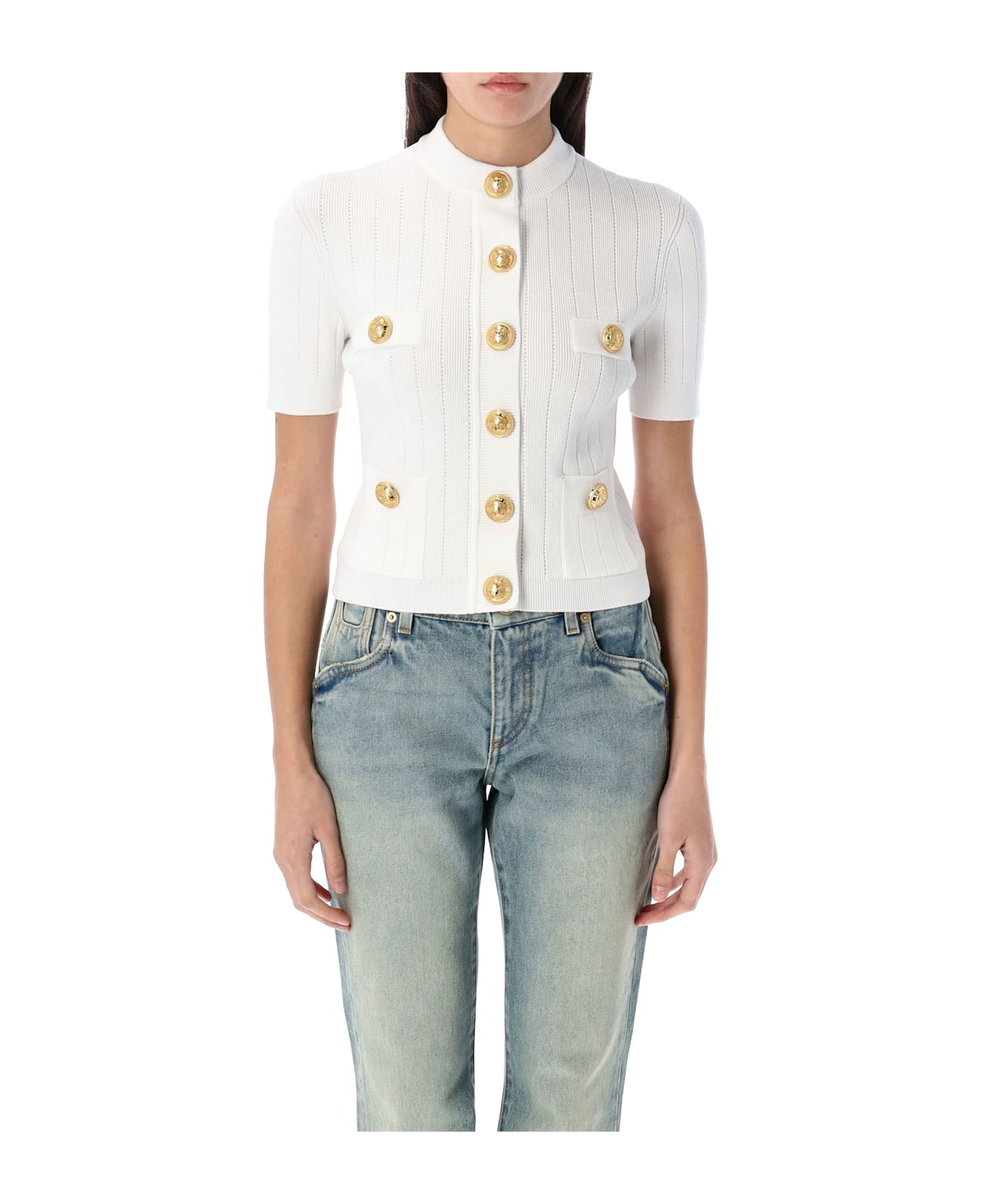 Balmain 4-pocket Knitted Cardigan - WHITE