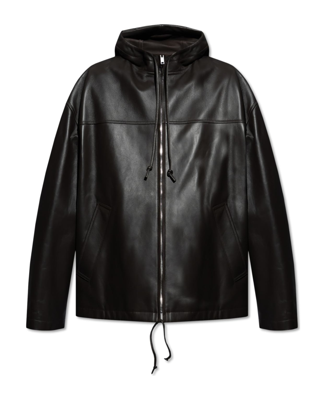Bottega Veneta Hooded Leather Jacket - BROWN