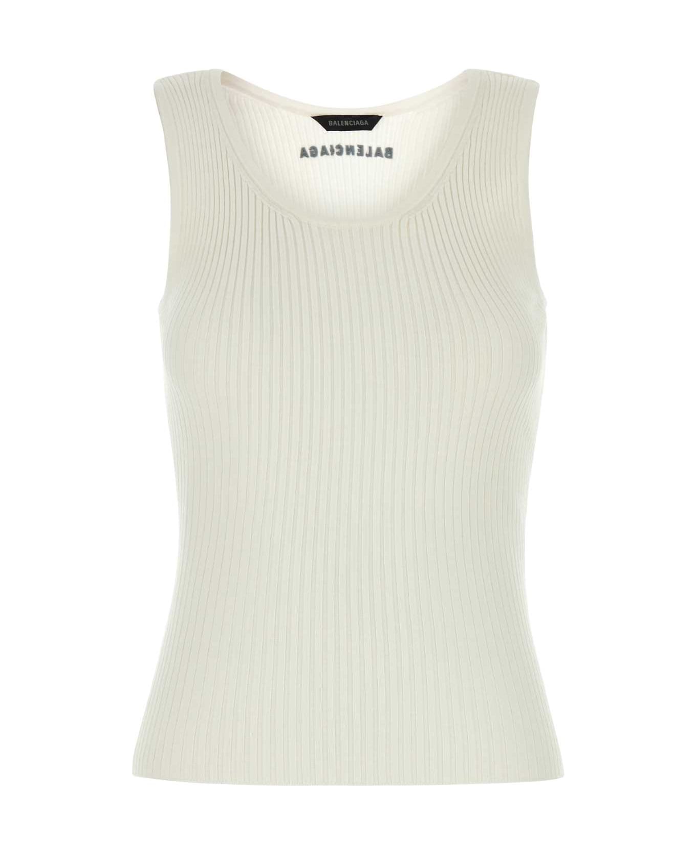 White Stretch Wool Blend Tank Top - Thumbnail 2