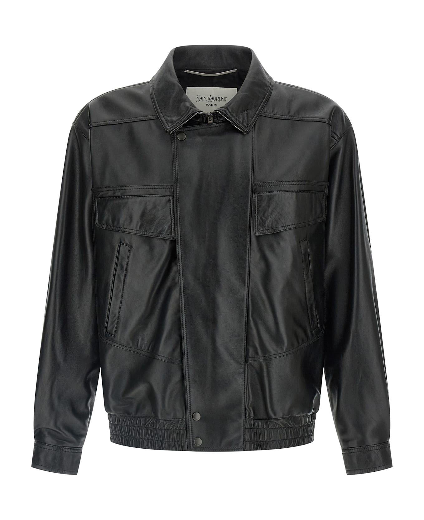 Saint Laurent Leather Bomber Jacket - Black  