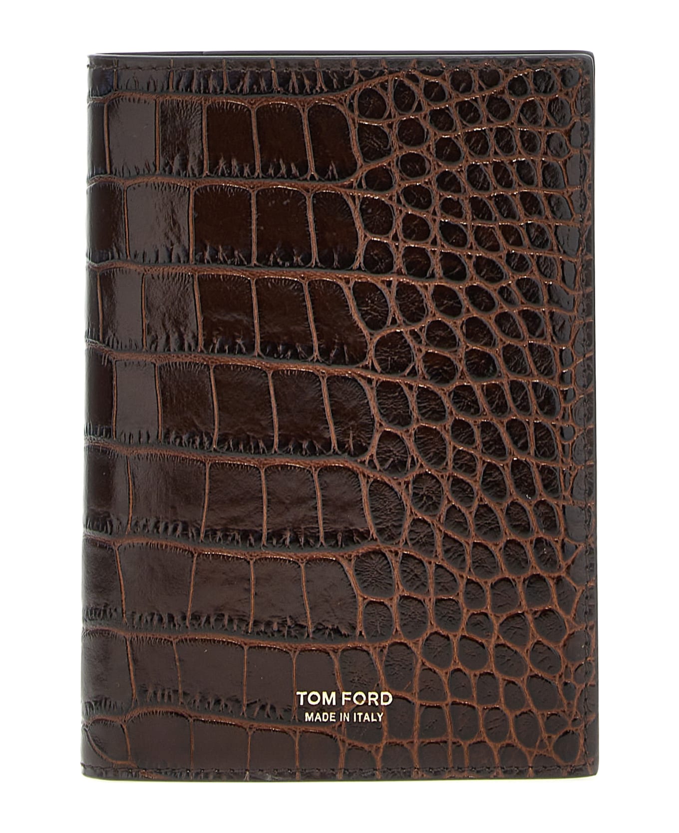 Tom Ford Croc Print Passport Holder - Brown