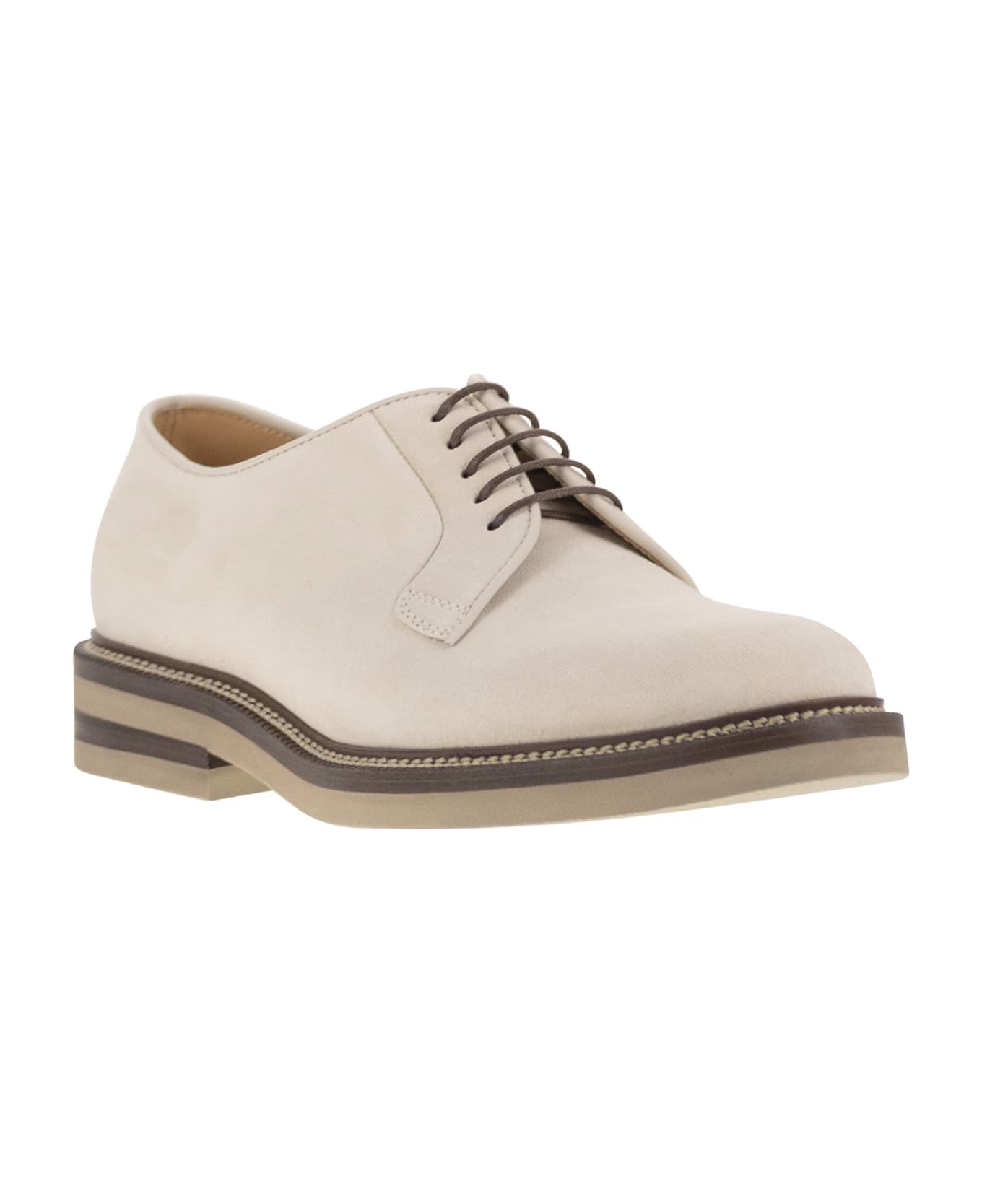 Brunello Cucinelli Suede Lace-up Shoe With Contrasting Midsole - Milk