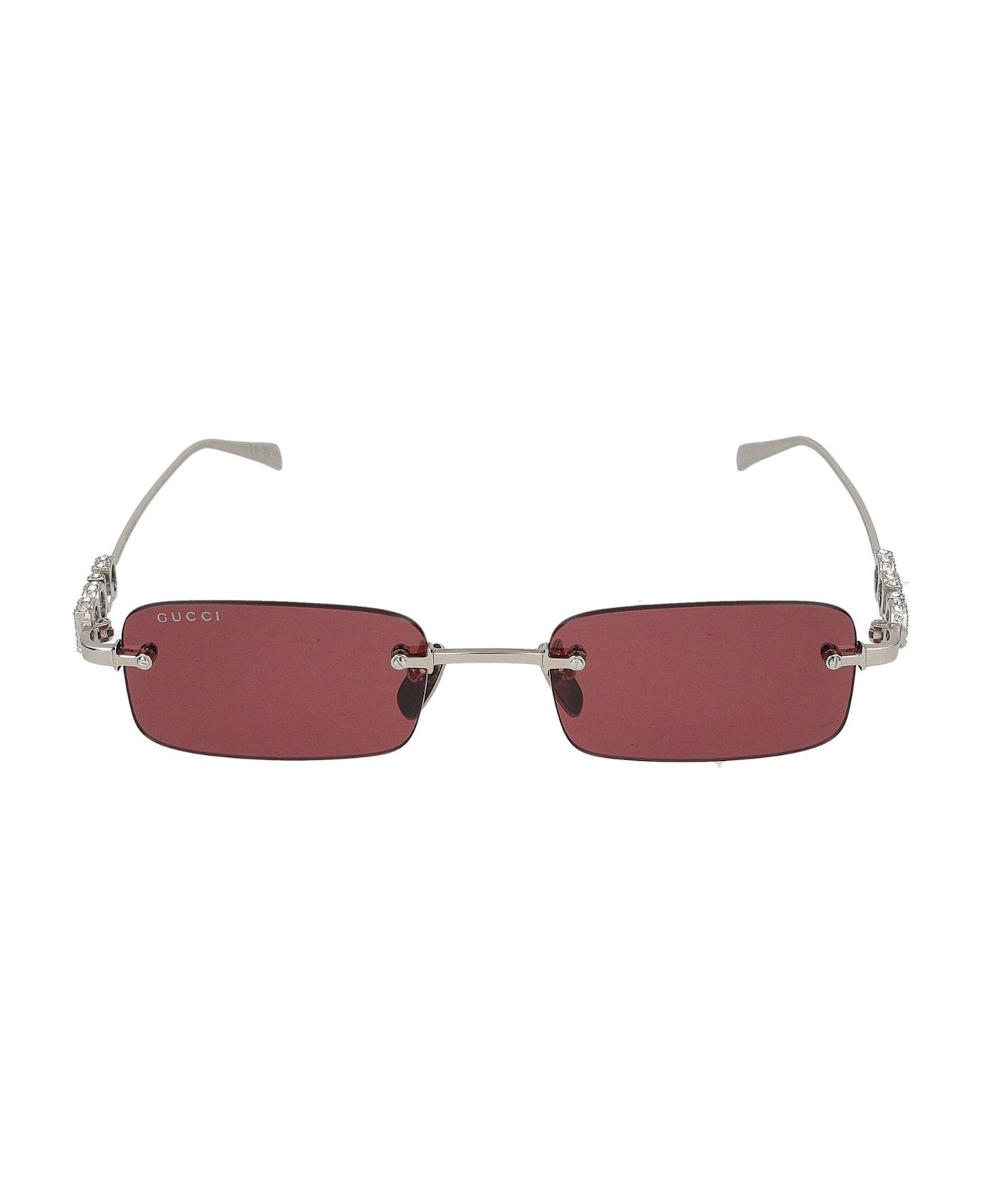 Gucci Eyewear Rectangular Frame Sunglasses - SILVER-SILVER-RED