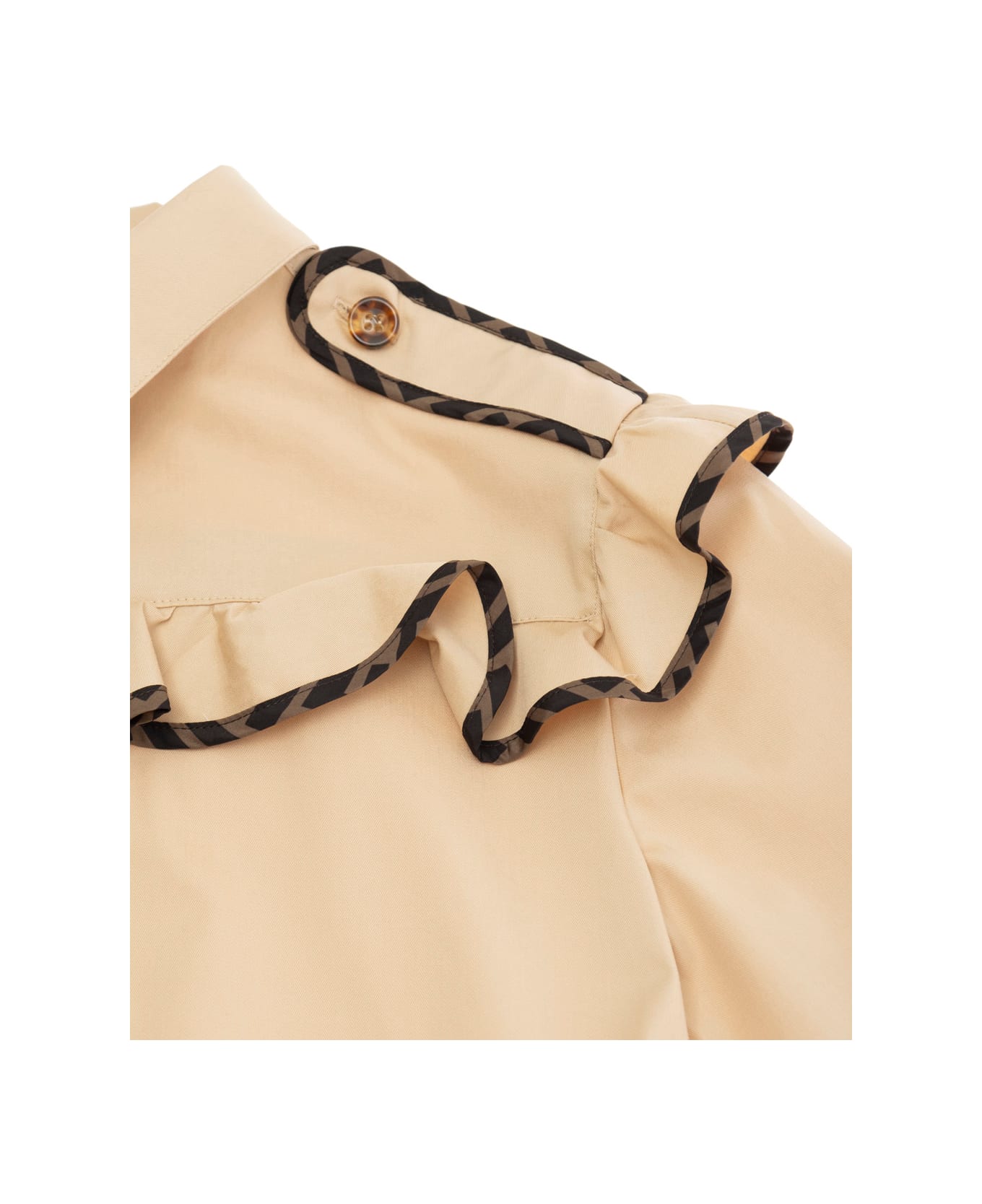 Fendi Beige Crewneck Dress With Loo Detailed Ruches On The Collar In Cotton Girl - Beige