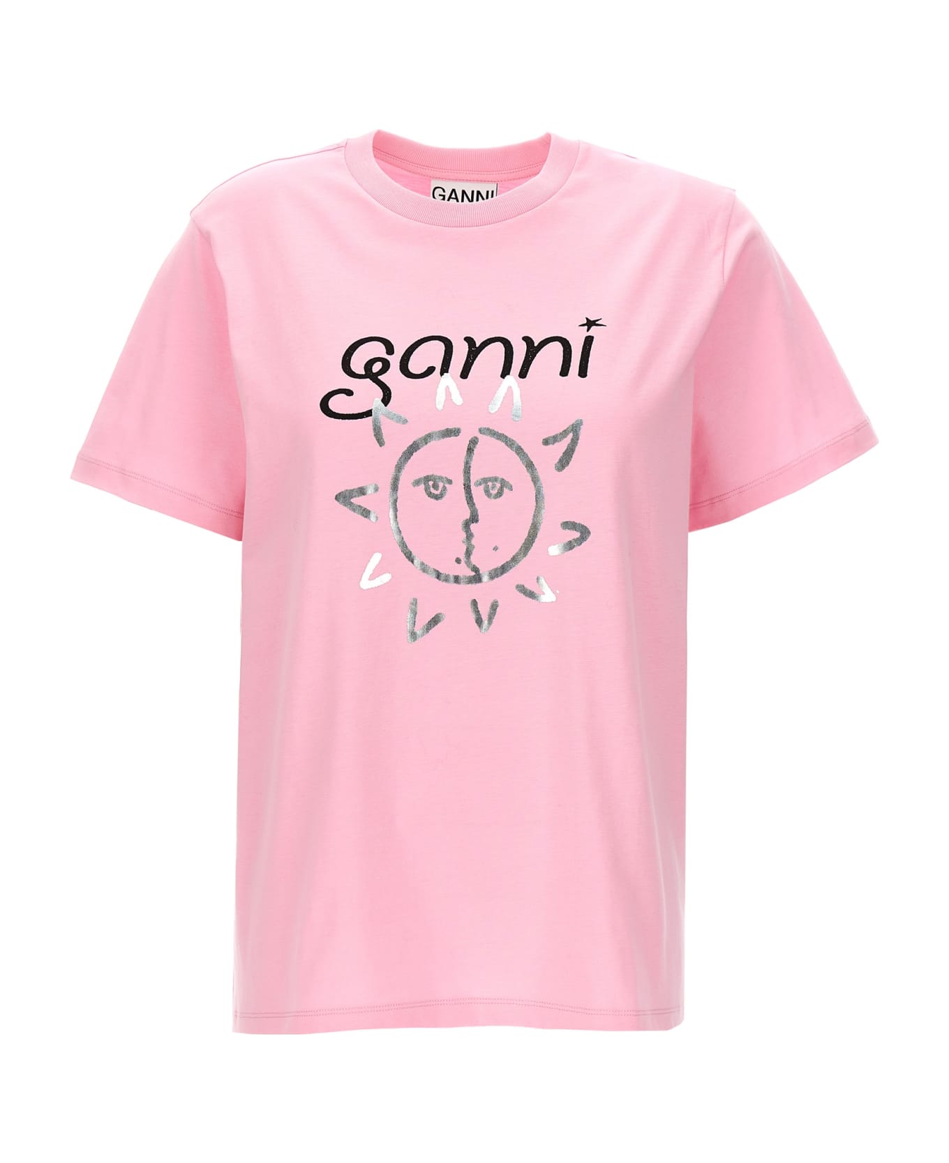 Ganni Logo Print T-shirt - Pink Tシャツ