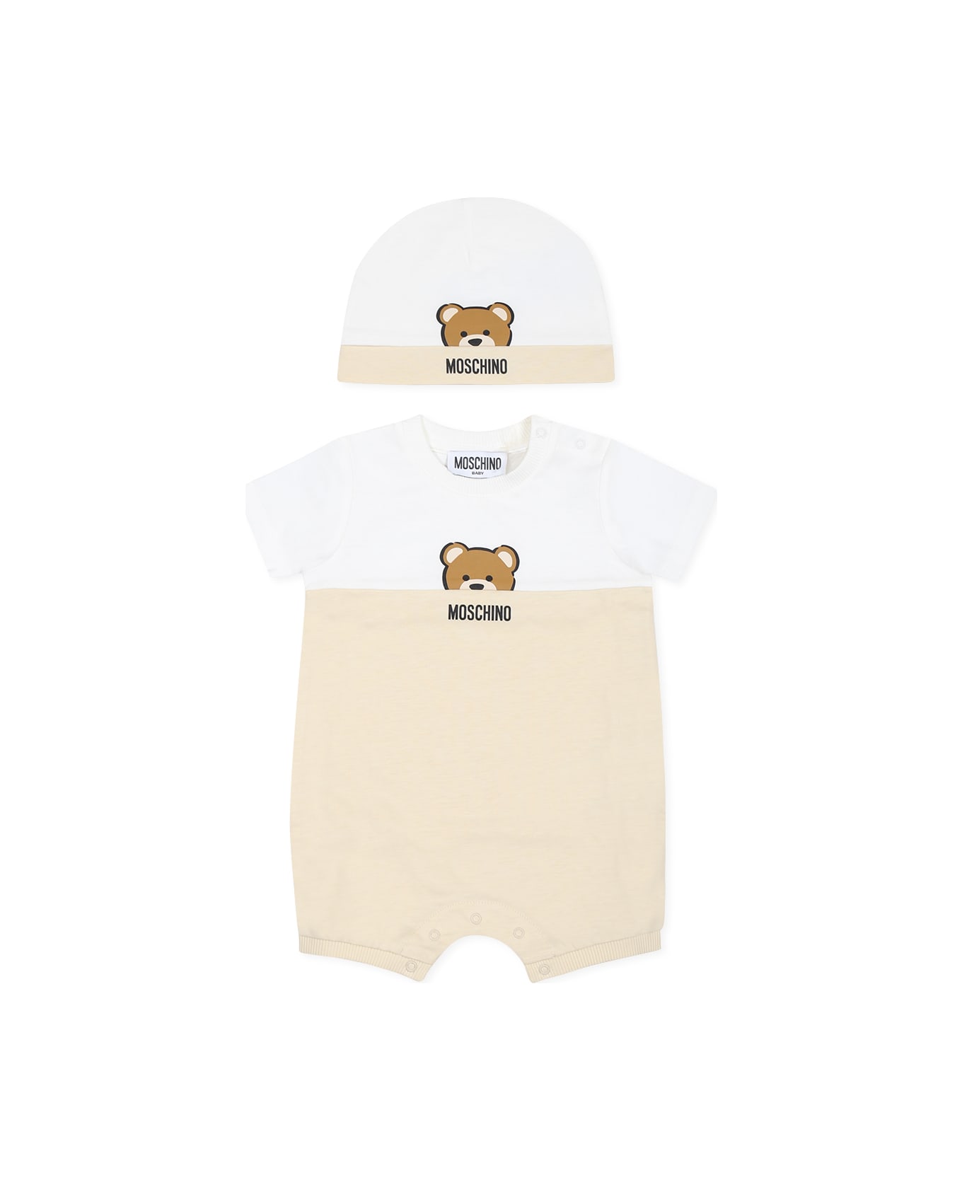 Moschino Beige Romper Set For Babykids With Teddy Bear - Beige
