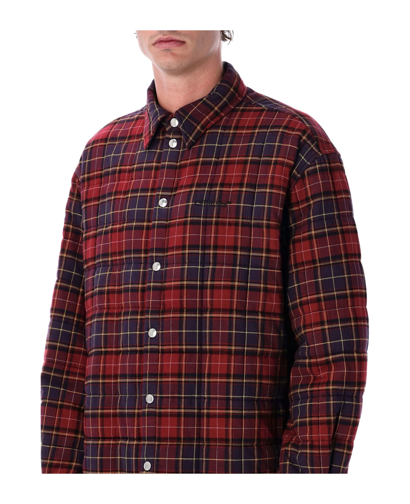 Off-White Padded Check Cotton Shirt Jacket With Logo - BURGUNDY