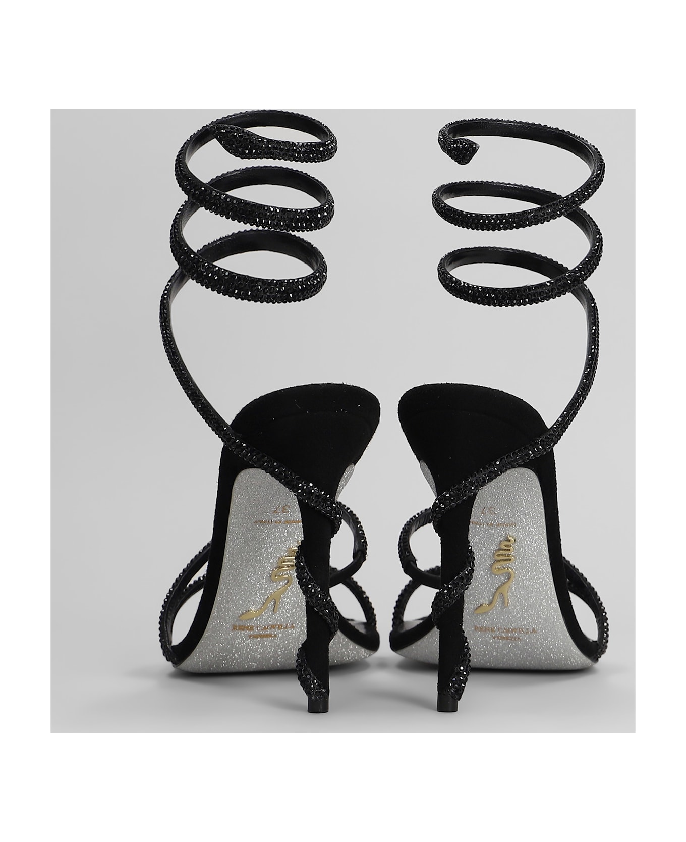 René Caovilla Margot Sandals In Black Leather - black