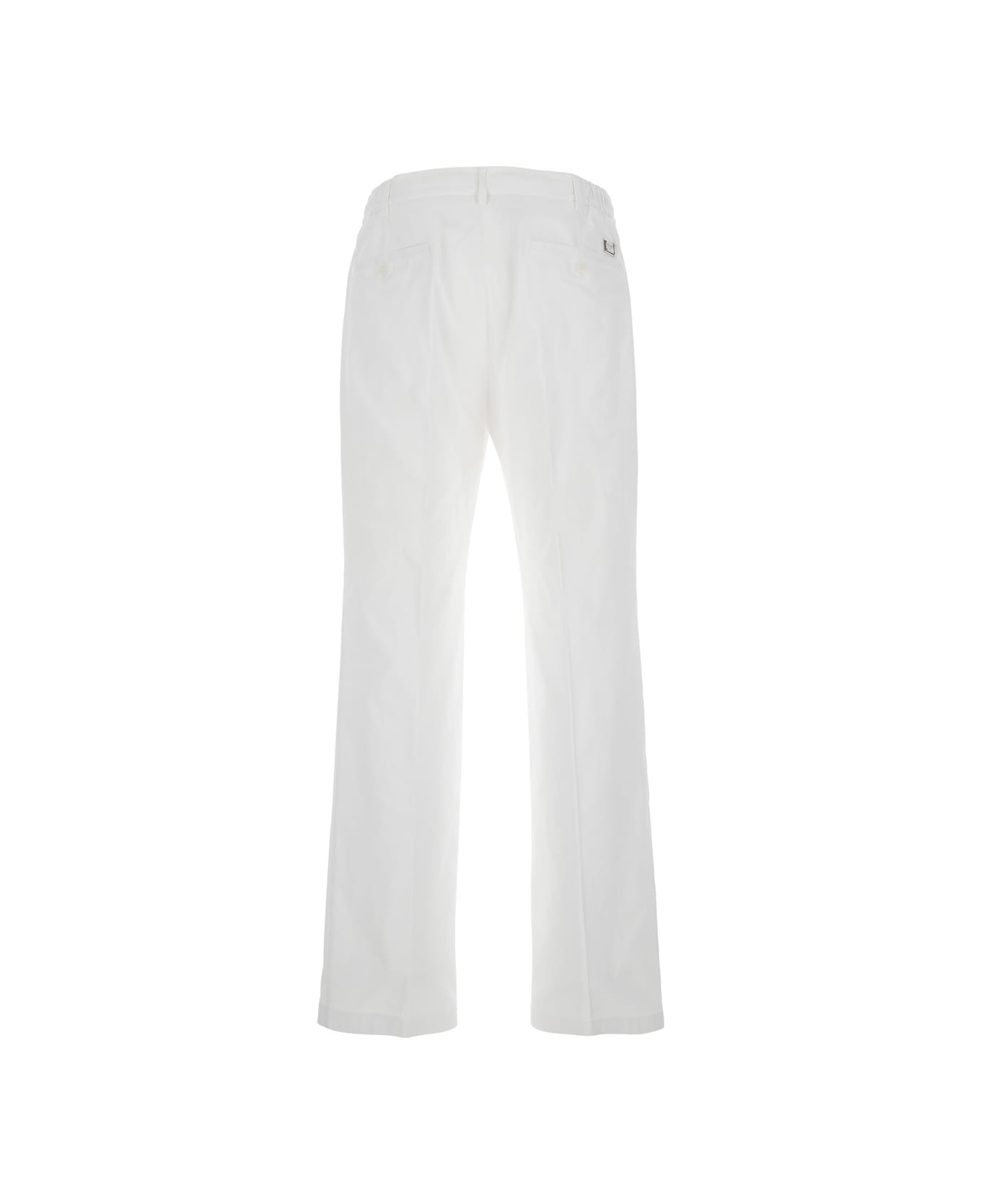 Dolce & Gabbana White Five Pocket Pants With Logo Plaque On The Back In Cotton Man - BIANCO