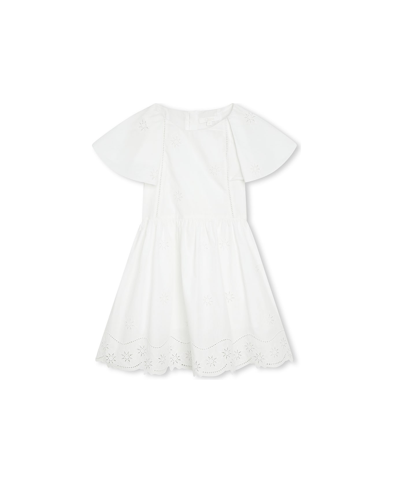 Chloé White Cotton Dress With Stars - Bianco ワンピース＆ドレス