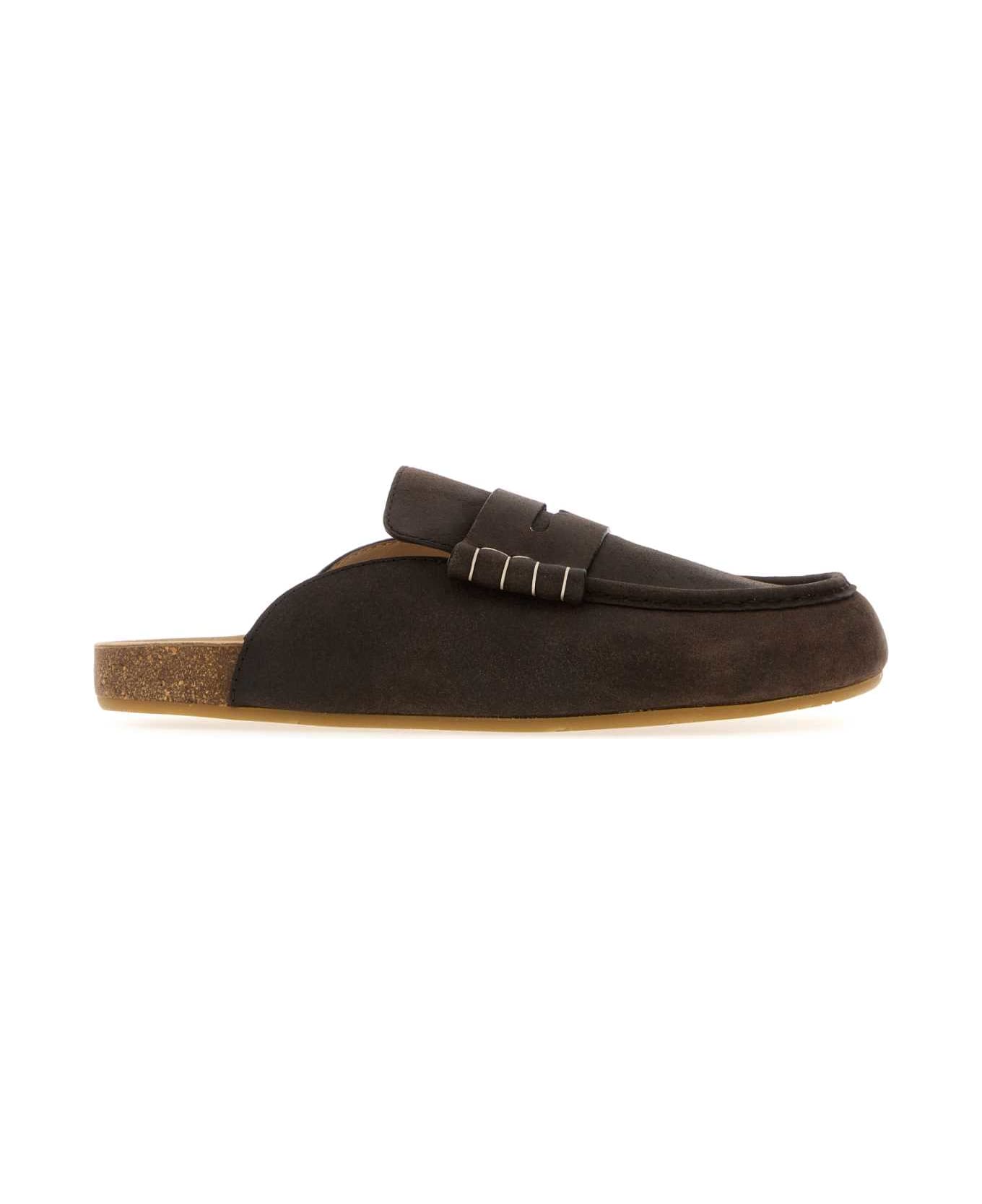J.W. Anderson Brown Leather Stitch Slippers - DEEPWALNUT
