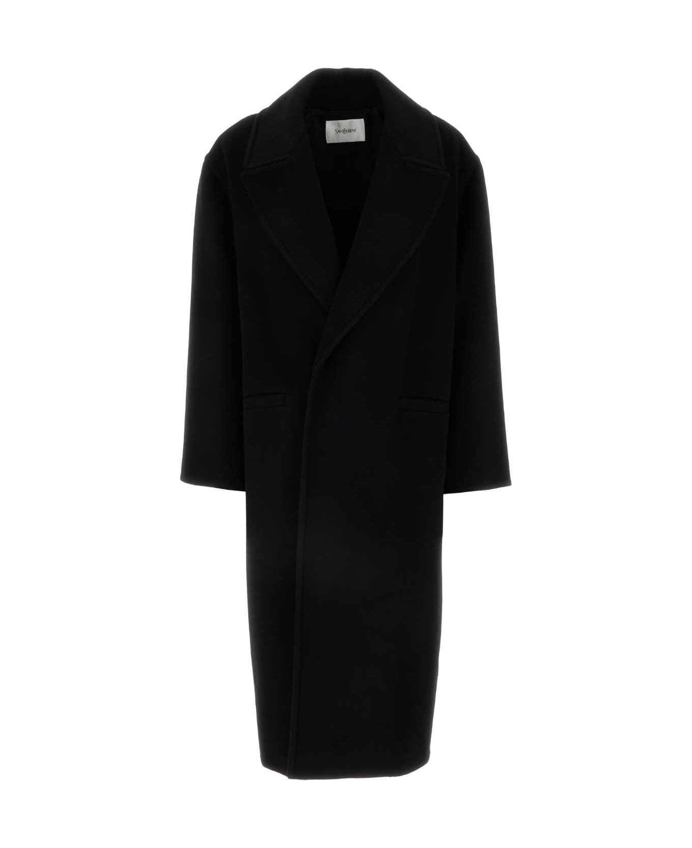 Saint Laurent Black Cashmere Blend Coat - NOIR