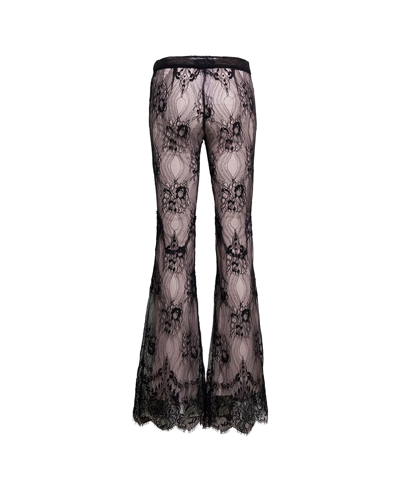 Dsquared2 Black Flared Pants With Floral Lace All-over In Polyester Woman - Black