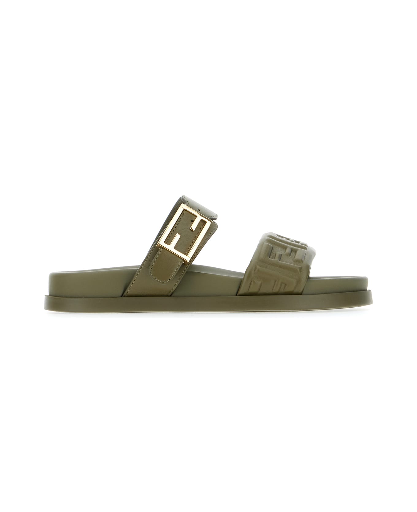 Fendi Olive Green Nappa Leather Feel Sandals - Green