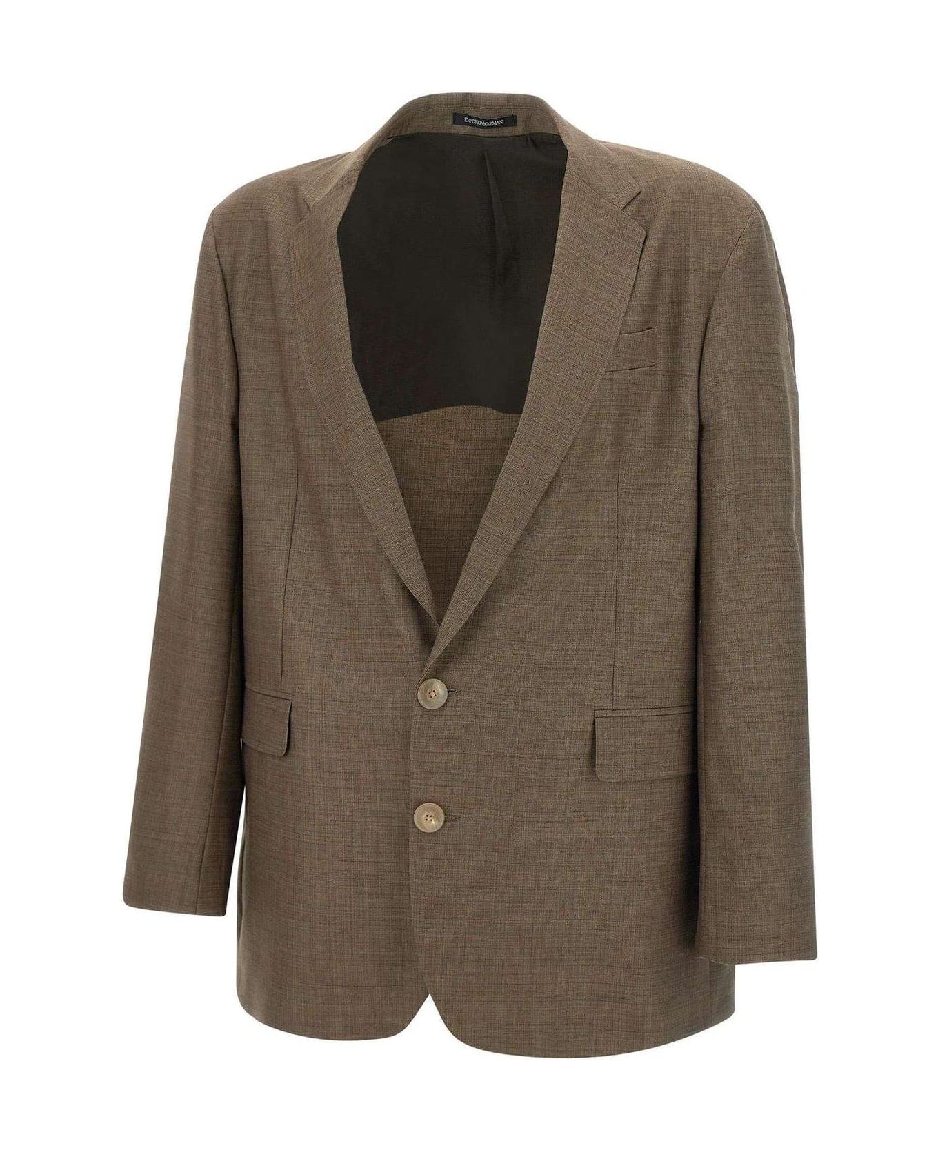 Emporio Armani Single Breasted Check Patterned Blazer - Marrone Chiaro Melange