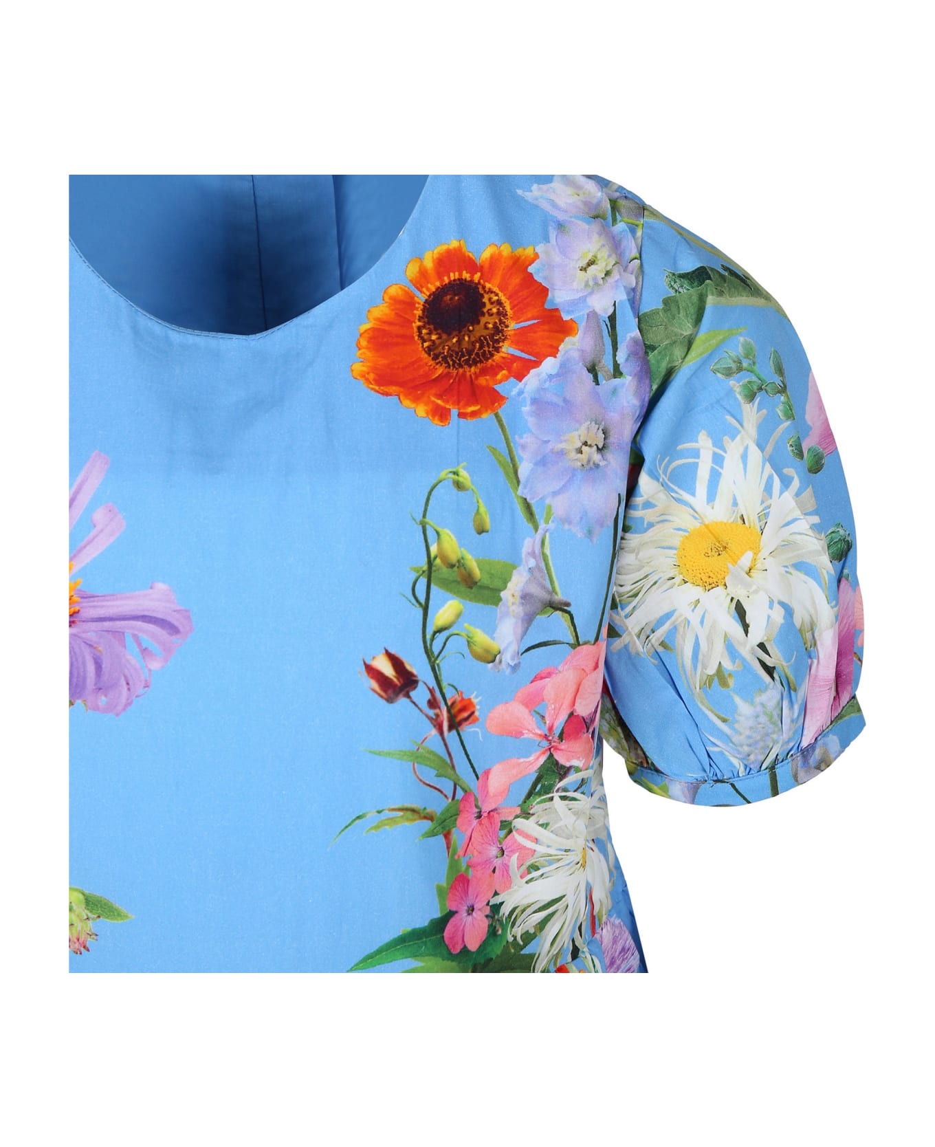 Molo Light Blue Casual Casey Dress For Girl With A Floral Pattern - Light Blue ワンピース＆ドレス