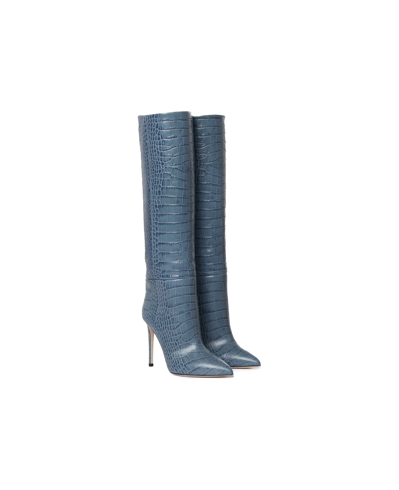 Paris Texas Crocodile Embossed Leather Boots - Blue denim