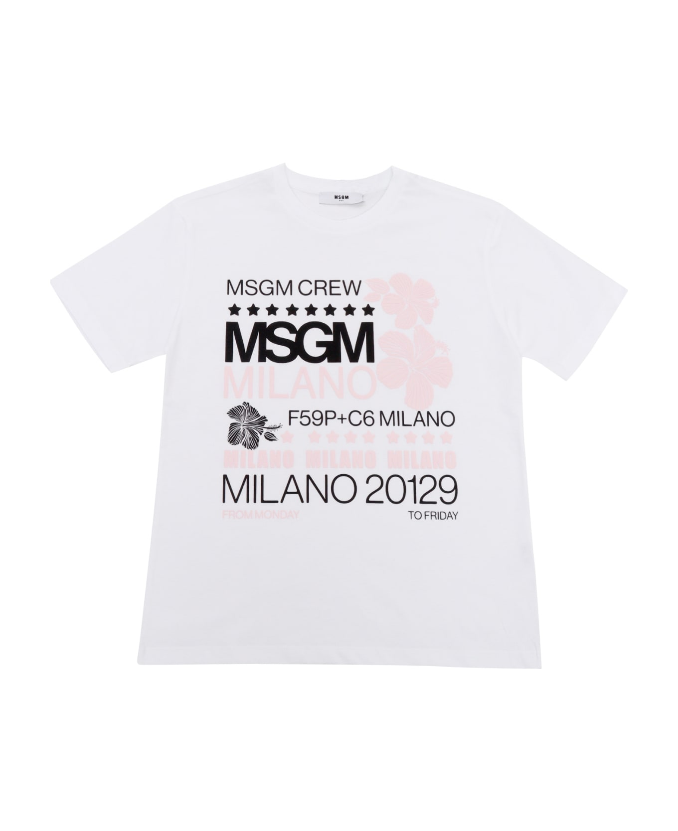 MSGM White T-shirt With Print - WHITE