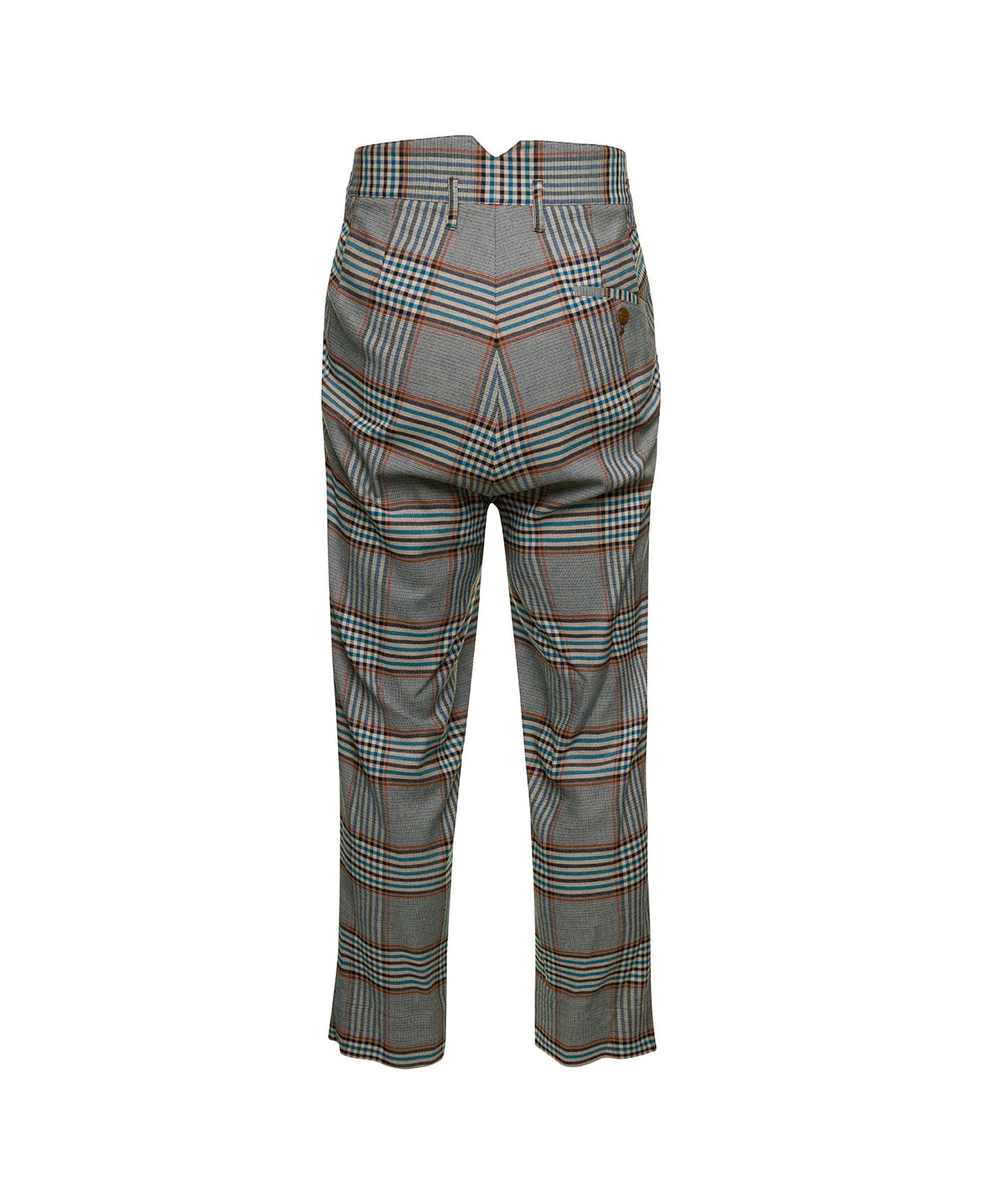 Vivienne Westwood Grey High-waisted Pants With Check Motif In Viscose And Wool Blend Man - Blu