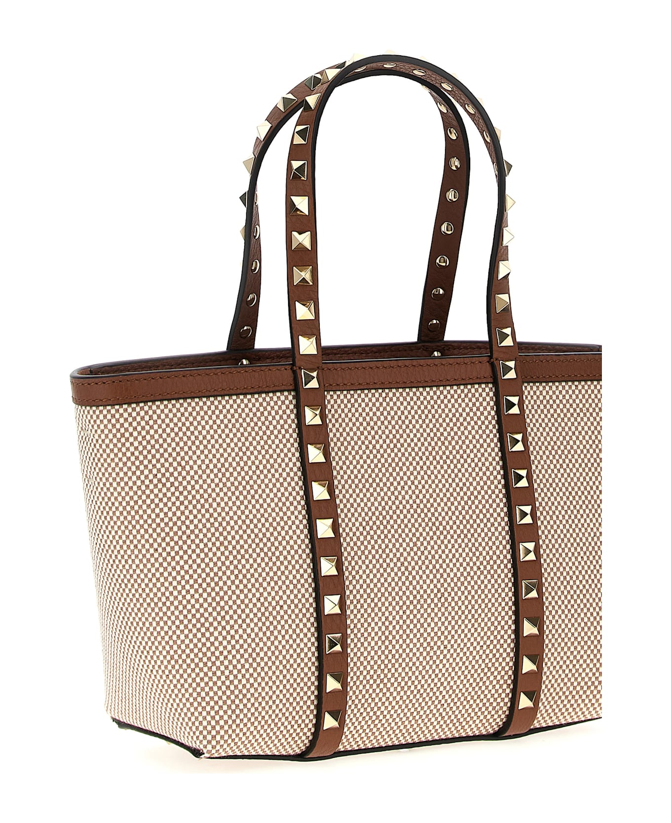 Valentino Garavani 'rockstud' Small Shopping Bag - Beige