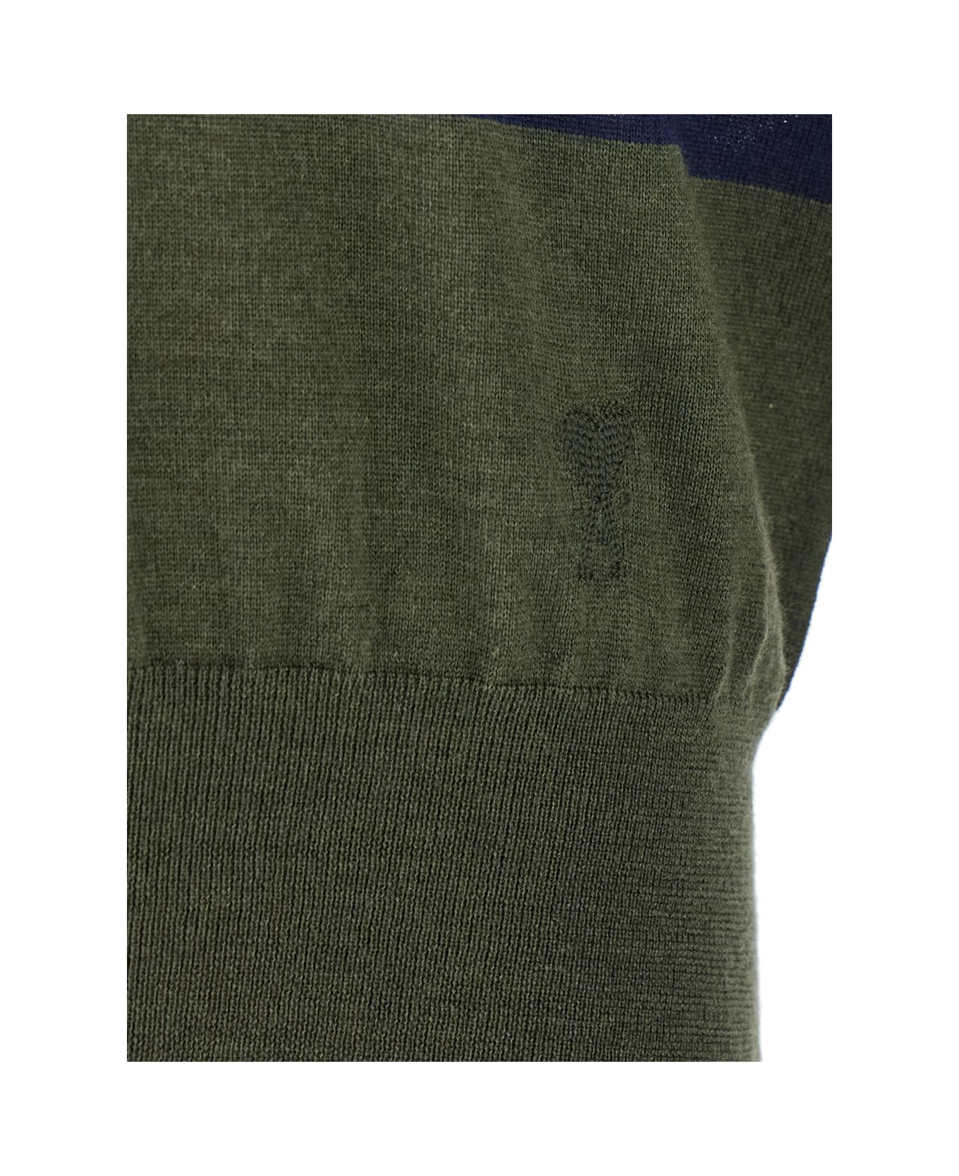 Ami Alexandre Mattiussi Green Polo With All-over Striped Motif And Polo-style Collar In Wool And Silk Blend Man - Green