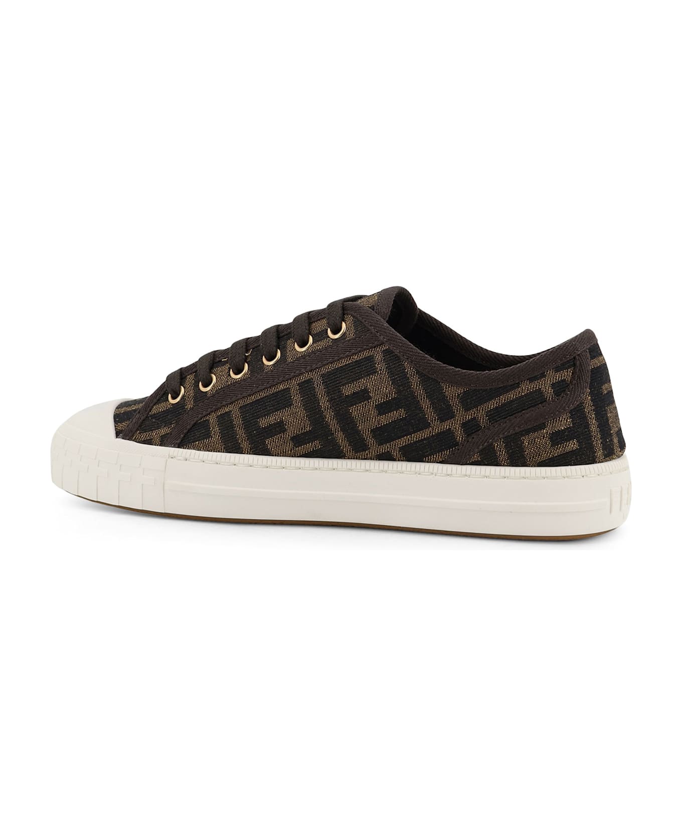 Fendi Domino Ff Jacquard Fabric Sneakers - TABACCO NERO