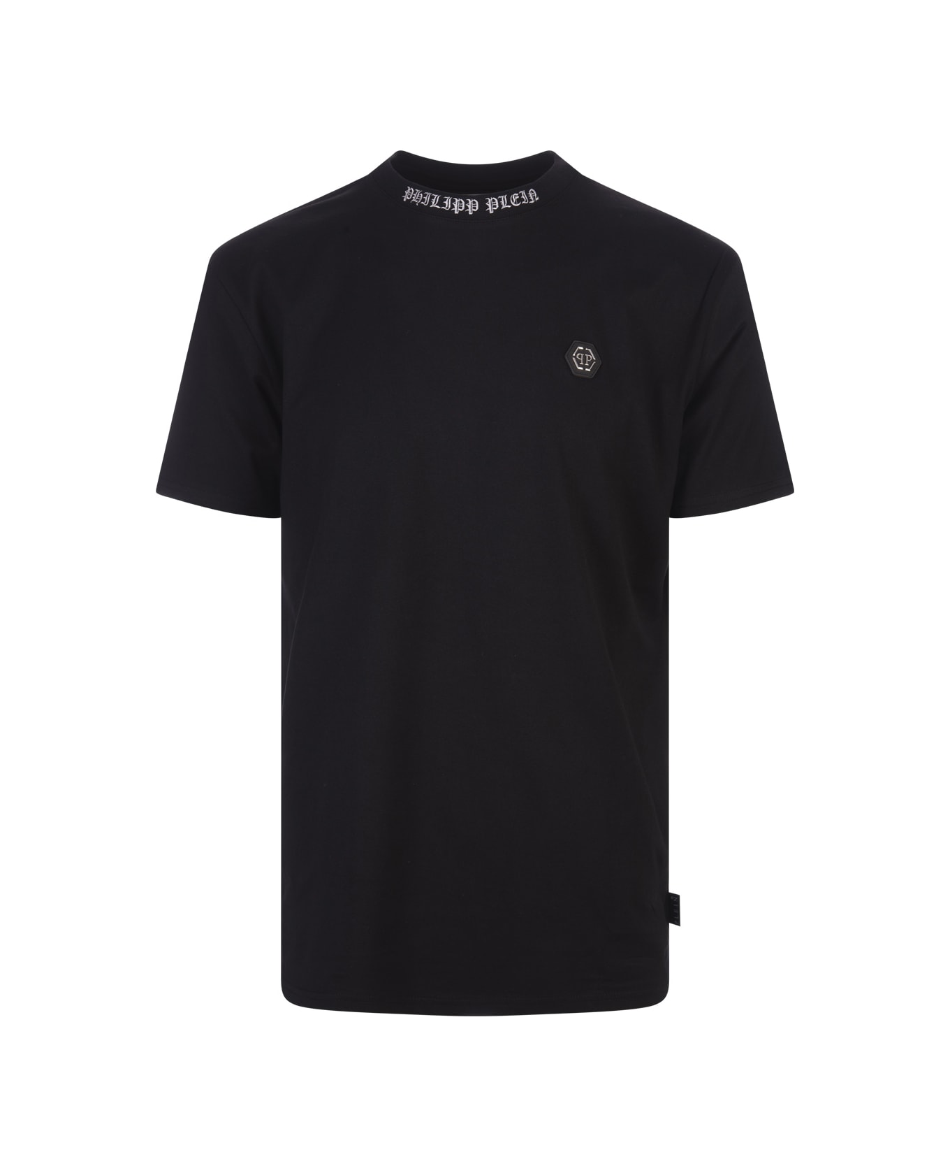 Philipp Plein Black T-shirt With Embroidered Logo - Black