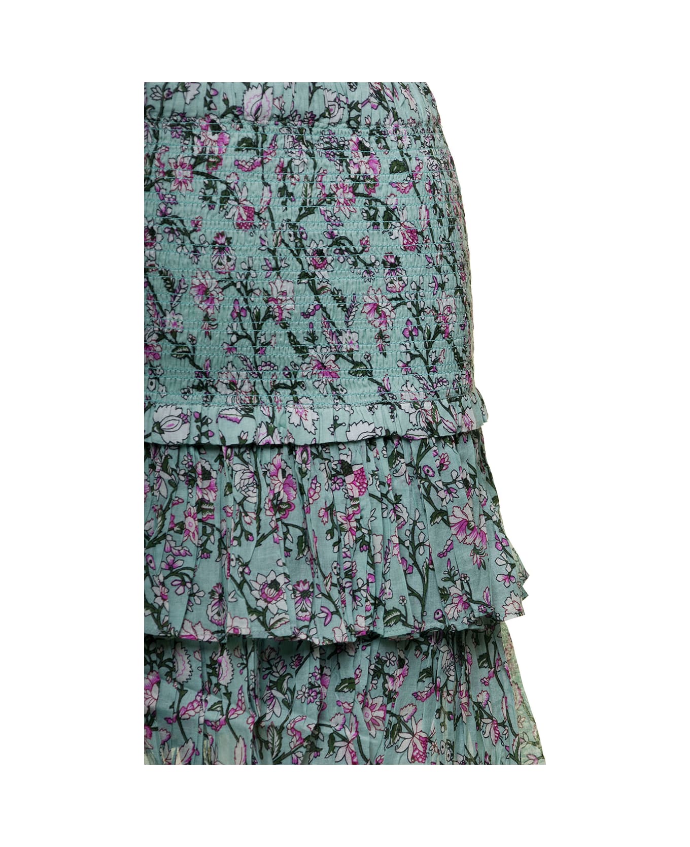Isabel Marant Étoile Light Blue Floral Print Tiered Skirt In Cotton Woman - Blu