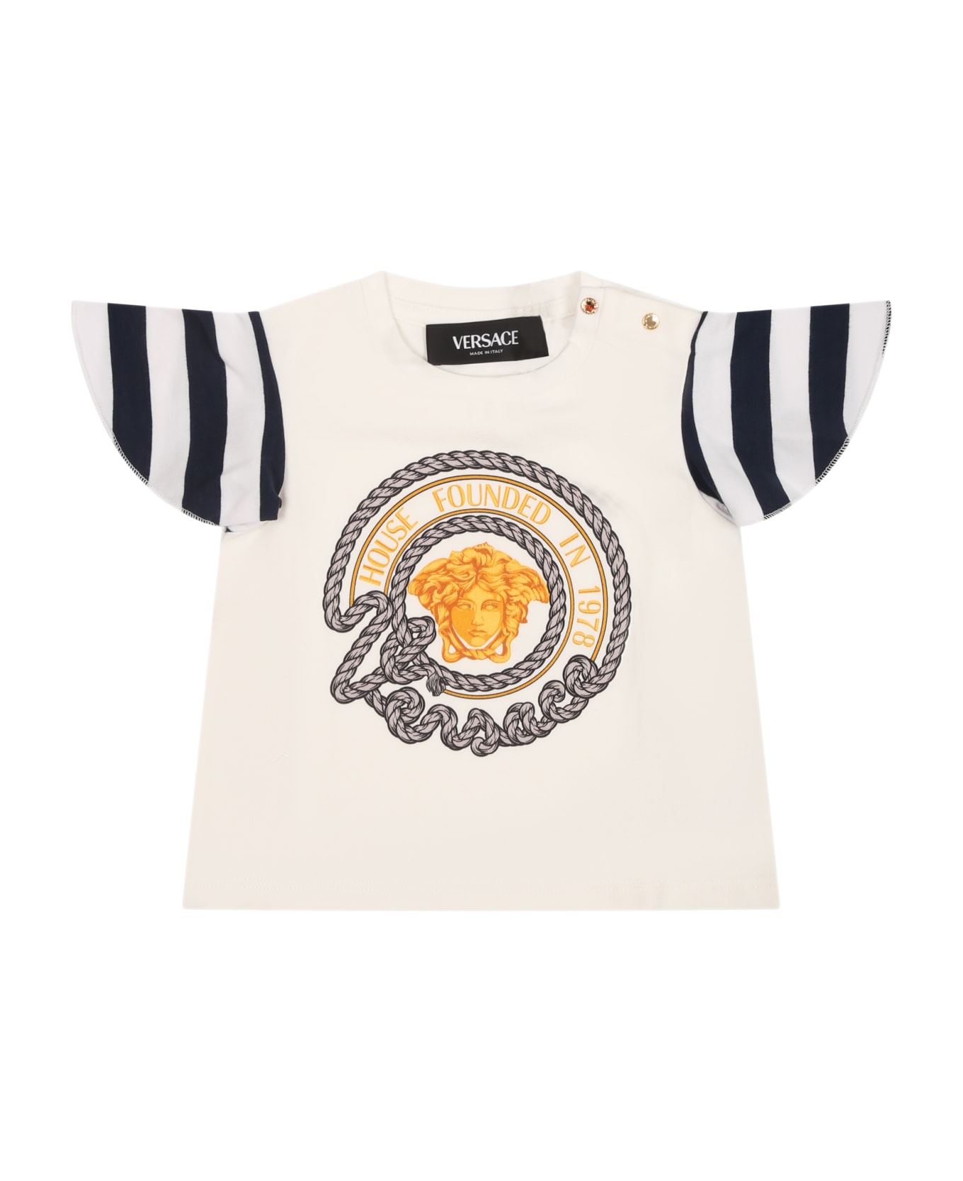 Versace White T-shirt For Baby Girl With Anchor Print - White