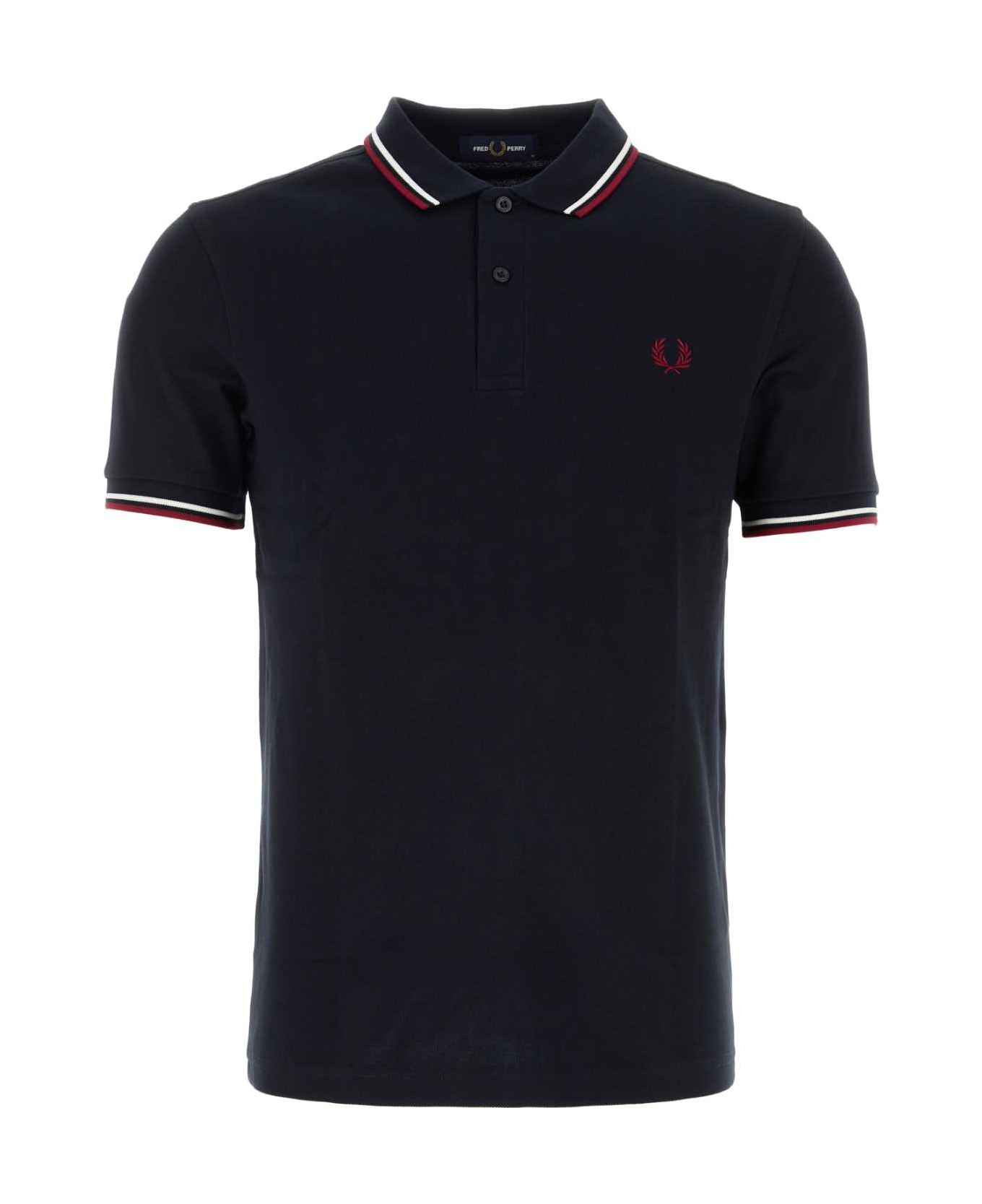 Fred Perry Midnight Blue Piquet Polo Shirt - TNAVYSNOWWHITEBURNTRED