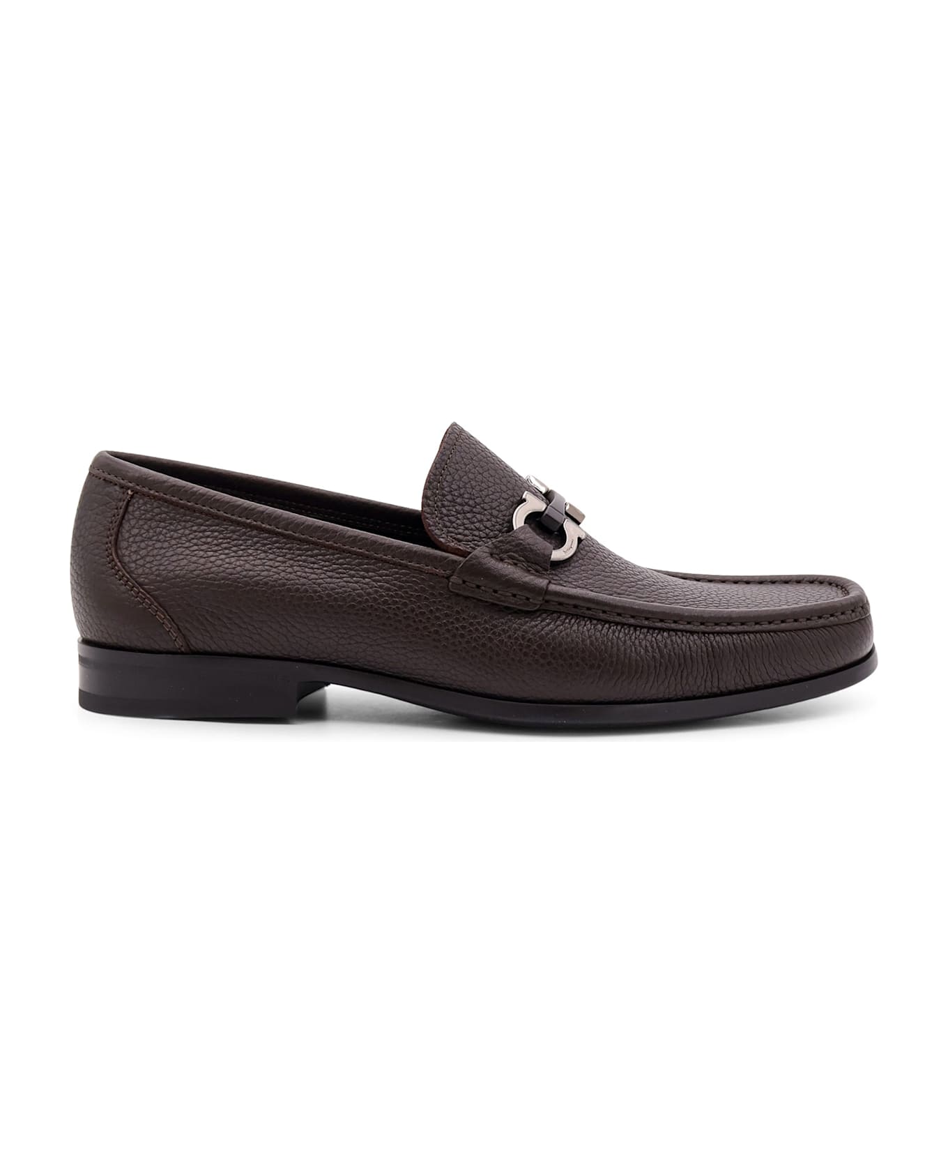 Ferragamo Grandioso Leather Loafer With Gancini Detail - Brown