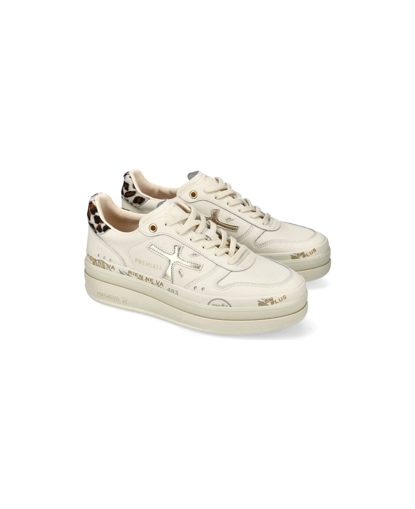 Premiata Micol Sneakers - White Cream Leopard Print