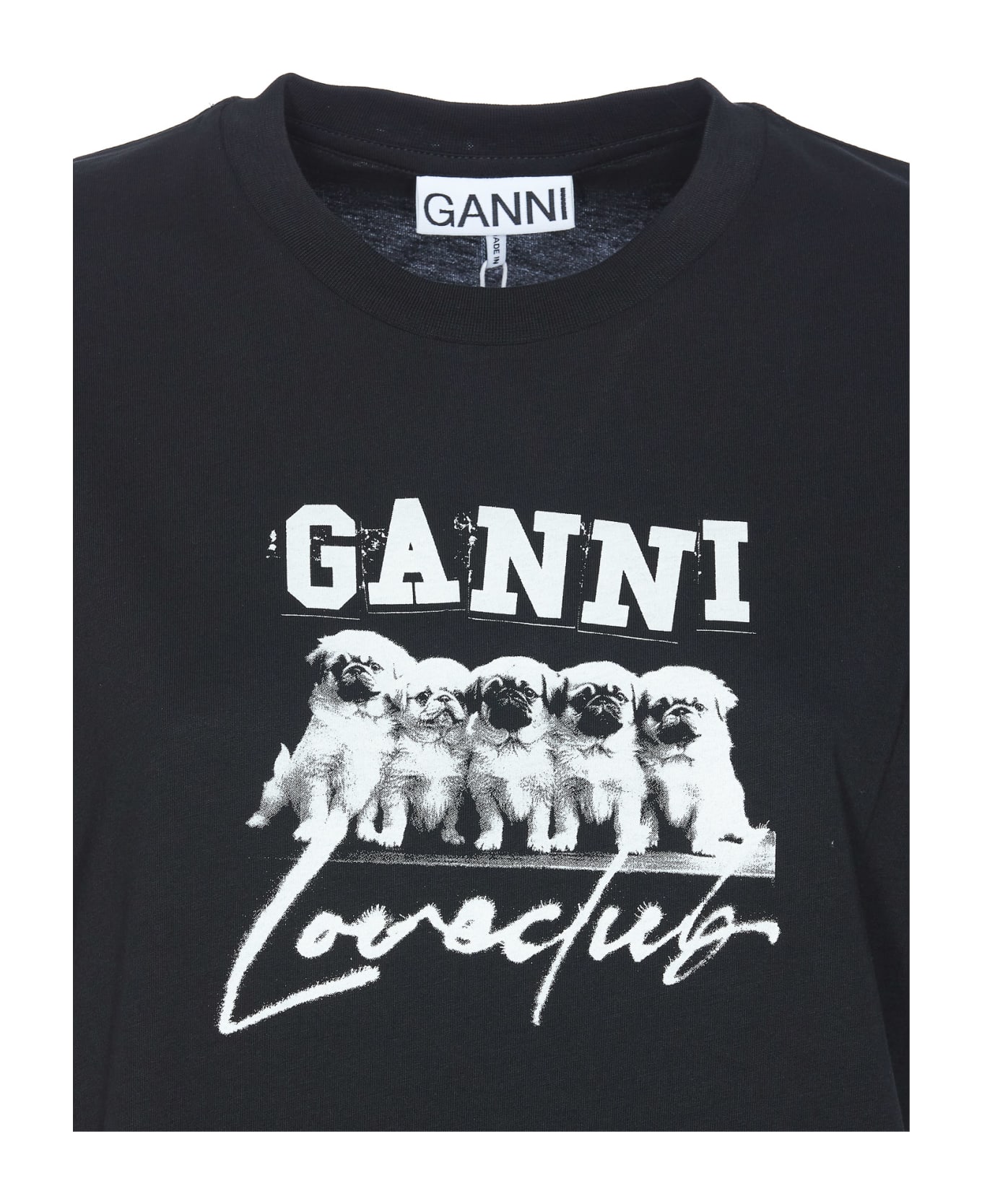 Ganni Thin Jersey Puppy Love Relaxed T-shirt - Black